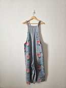 Wide Leg Floral Denim Overalls (M)
