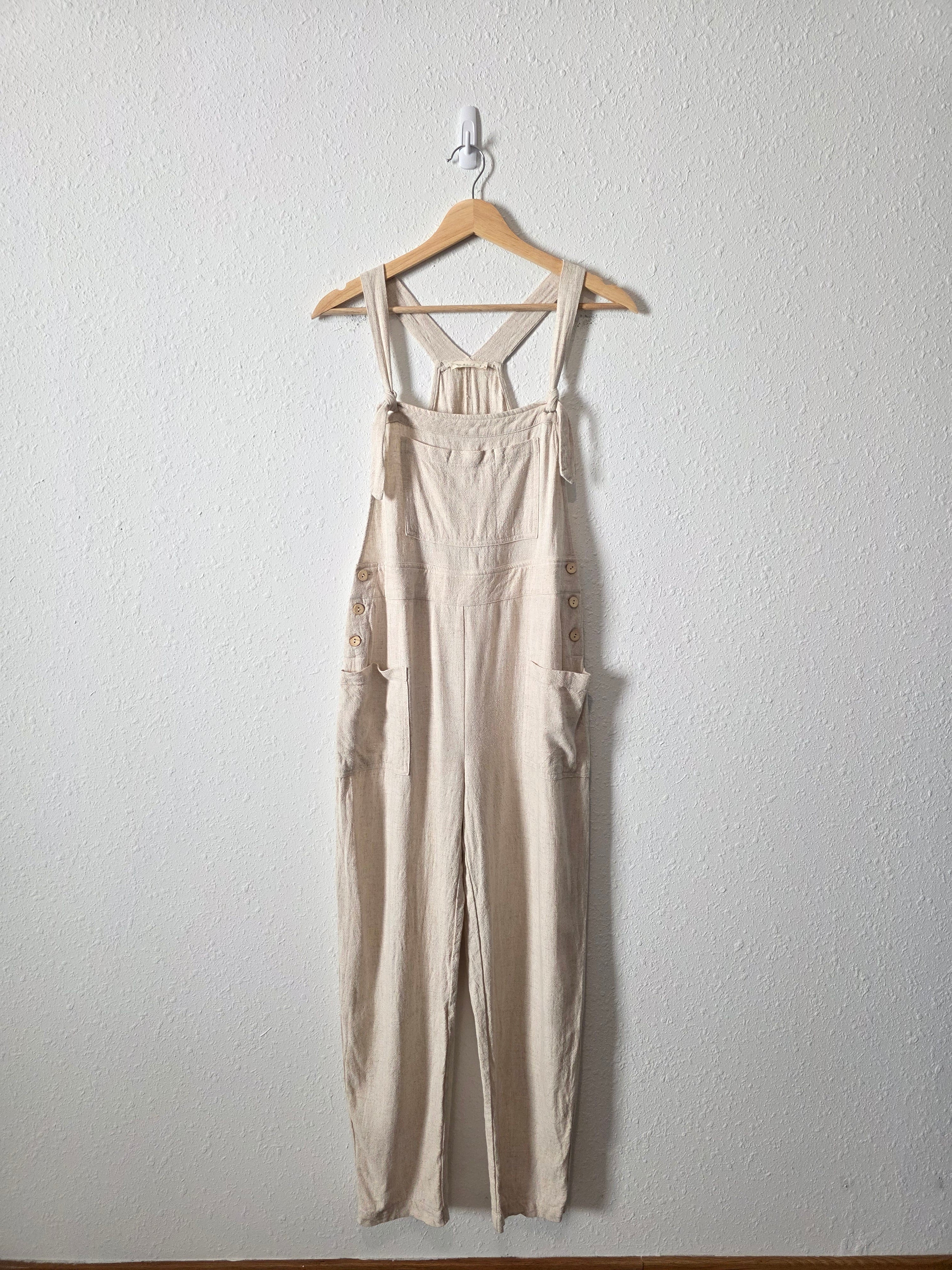 Oat Linen Blend Overalls (S)