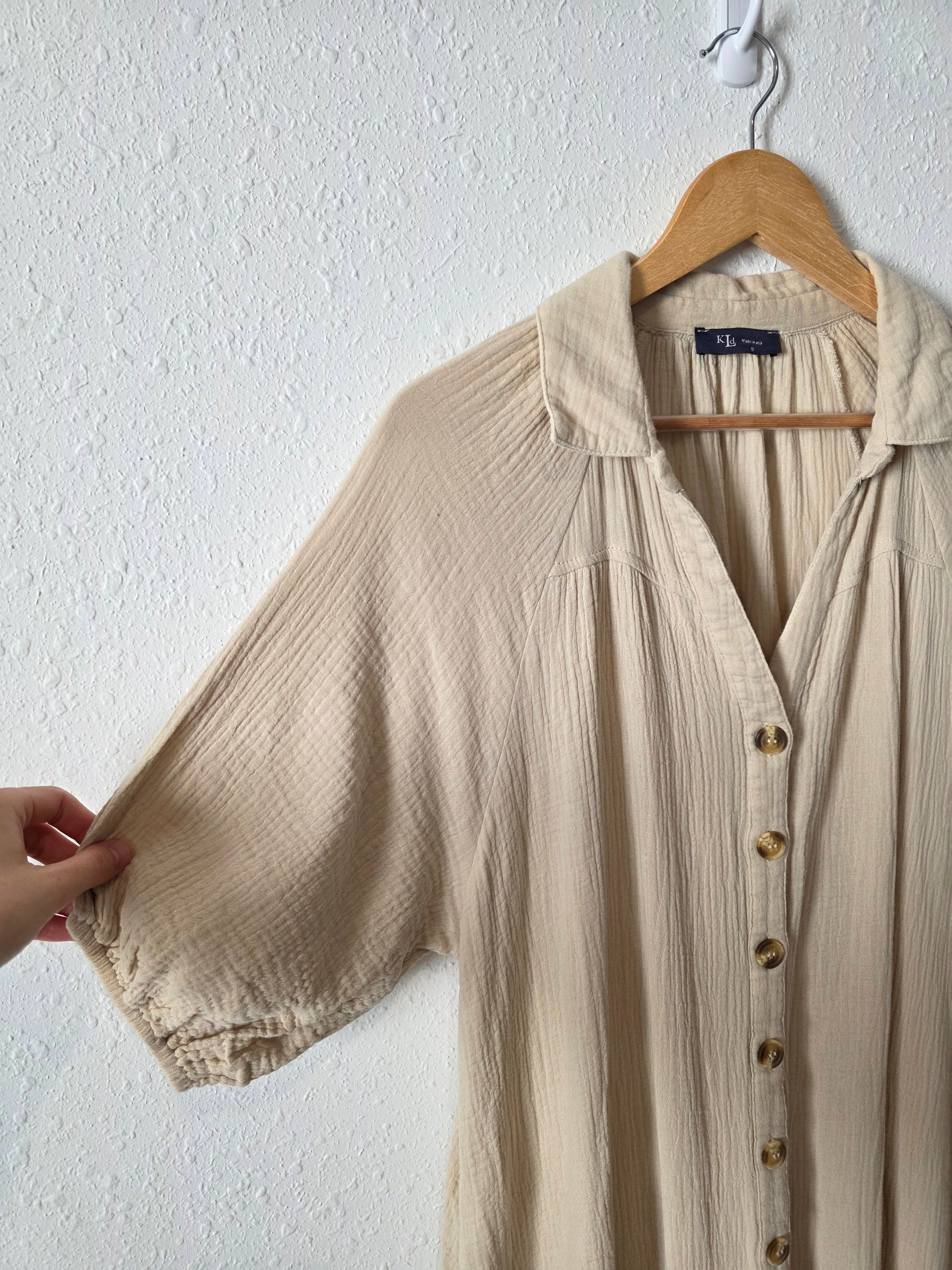 Neutral Cotton Gauze Dress (S)