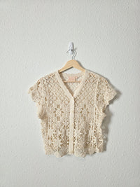 Floral Crochet Button Front Top (S)