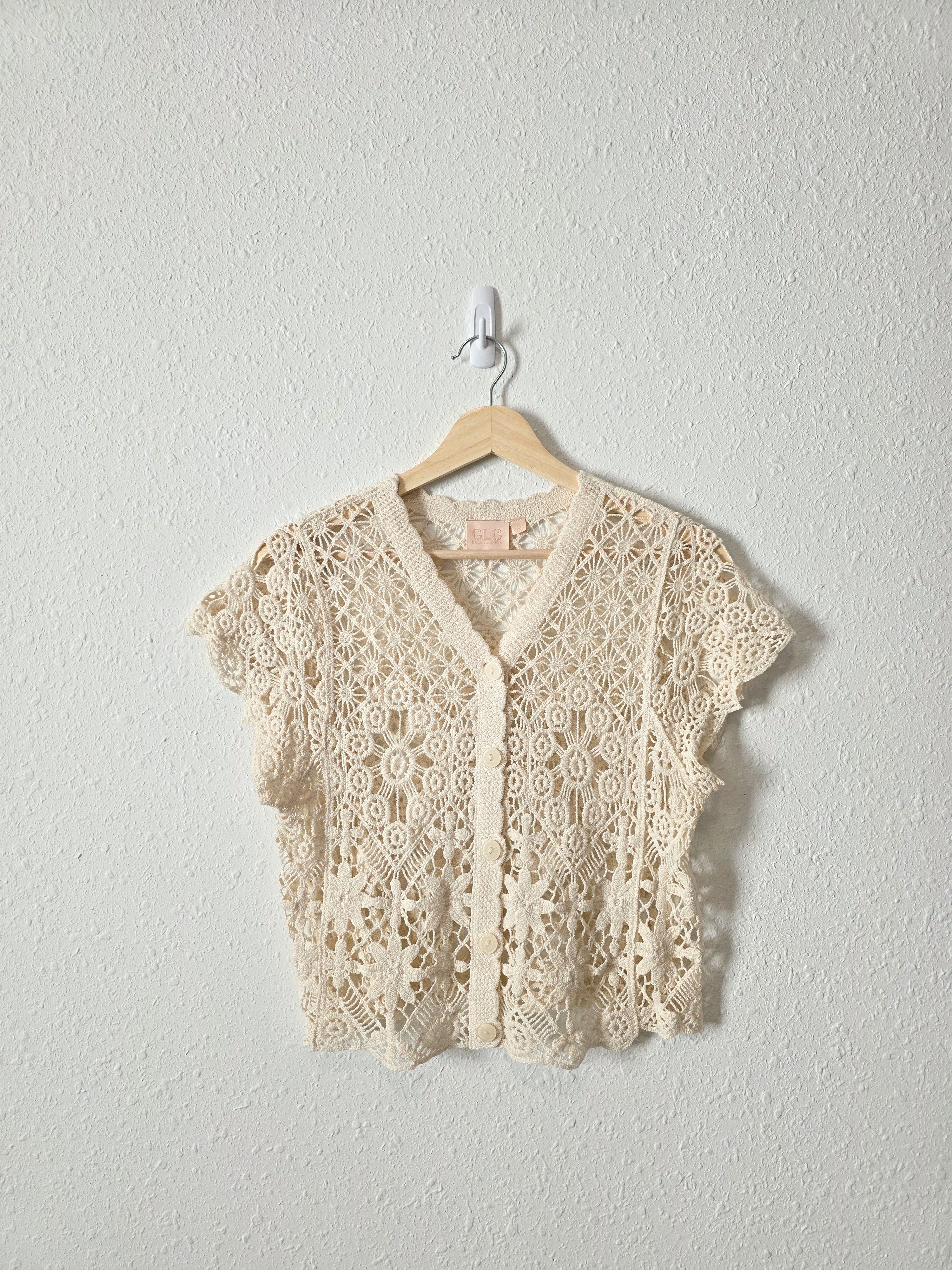 Floral Crochet Button Front Top (S)
