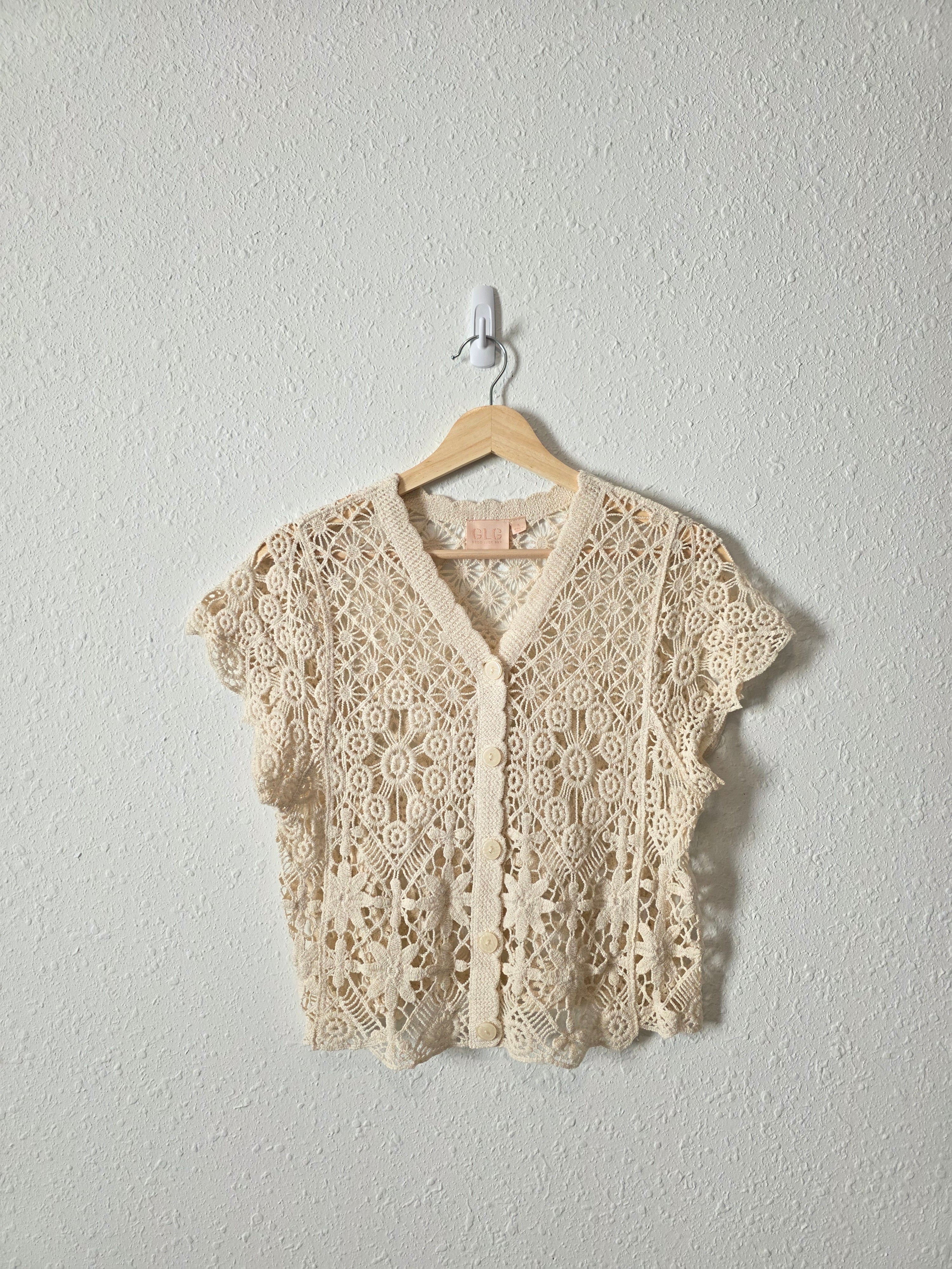 Floral Crochet Button Front Top (S)