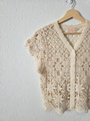 Floral Crochet Button Front Top (S)