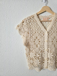 Floral Crochet Button Front Top (S)