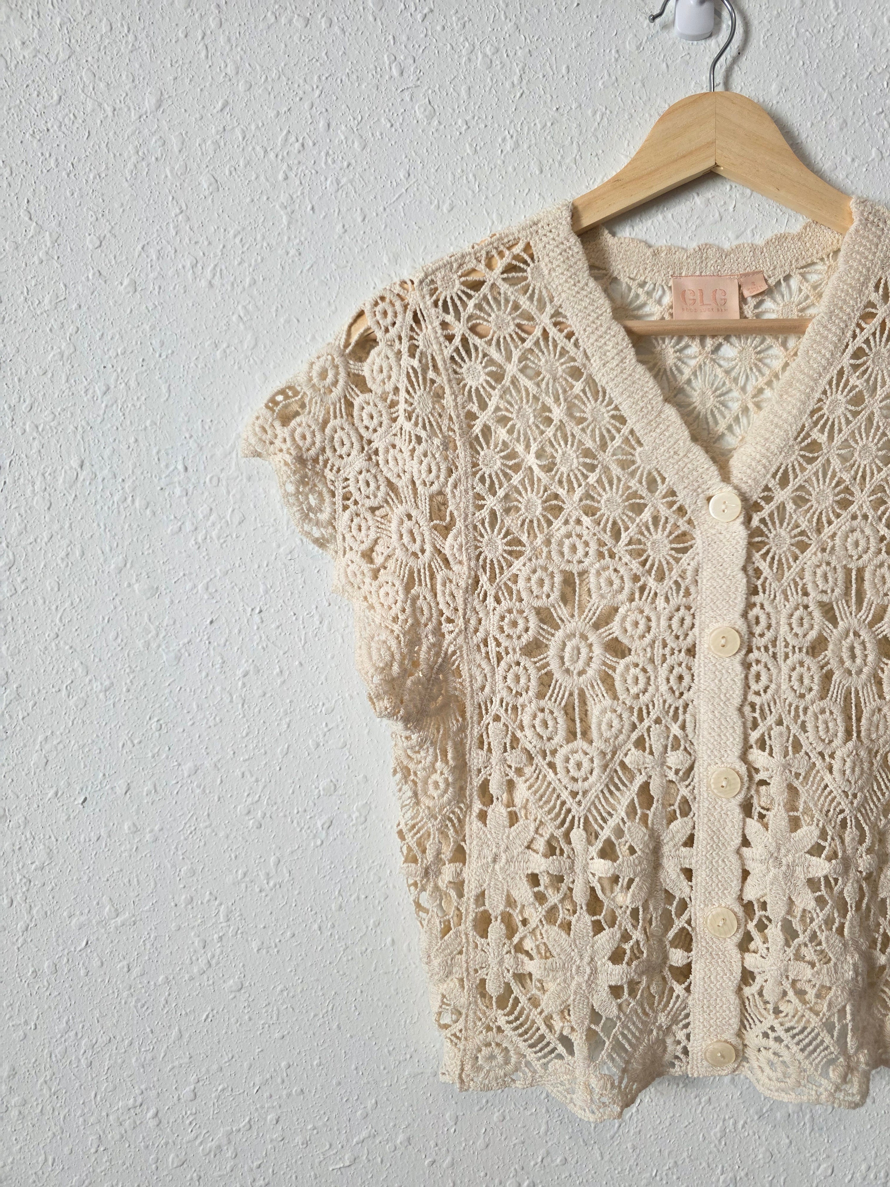 Floral Crochet Button Front Top (S)