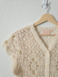 Floral Crochet Button Front Top (S)
