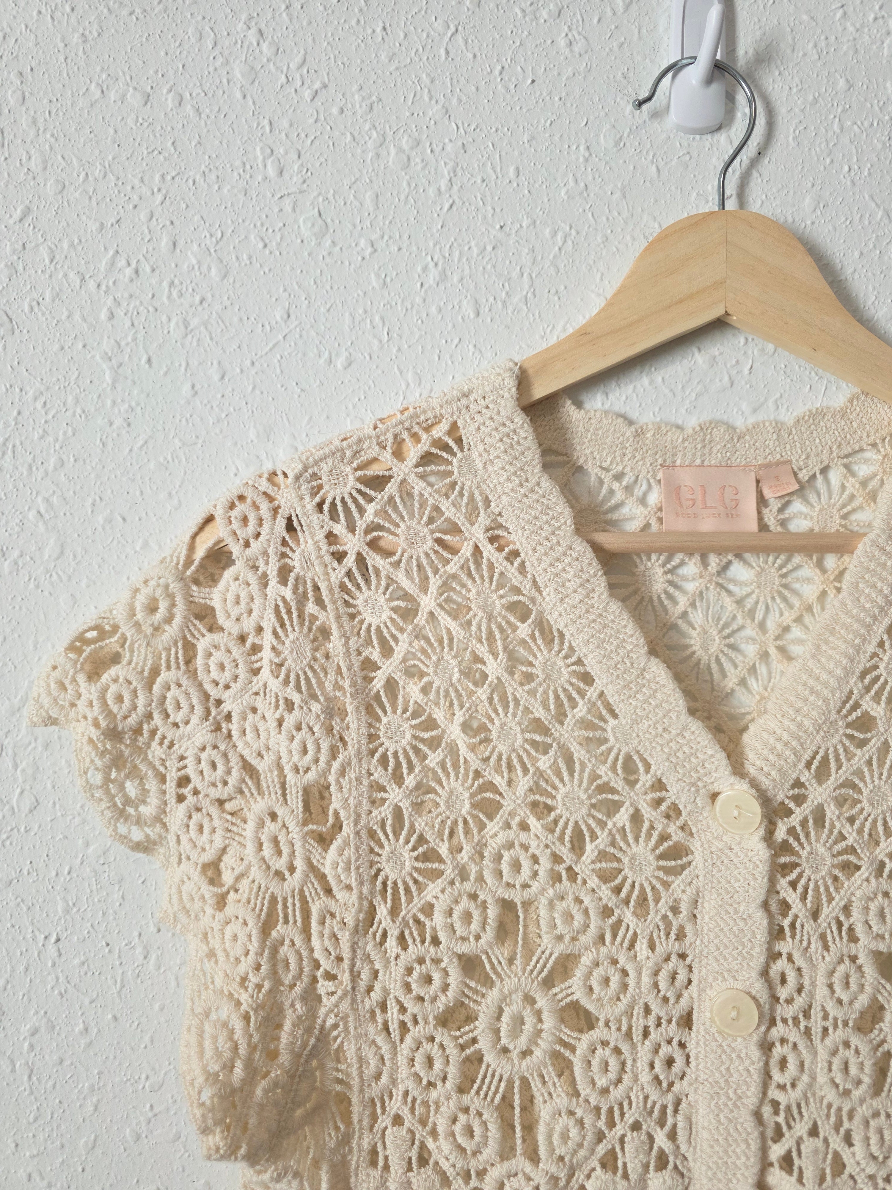 Floral Crochet Button Front Top (S)
