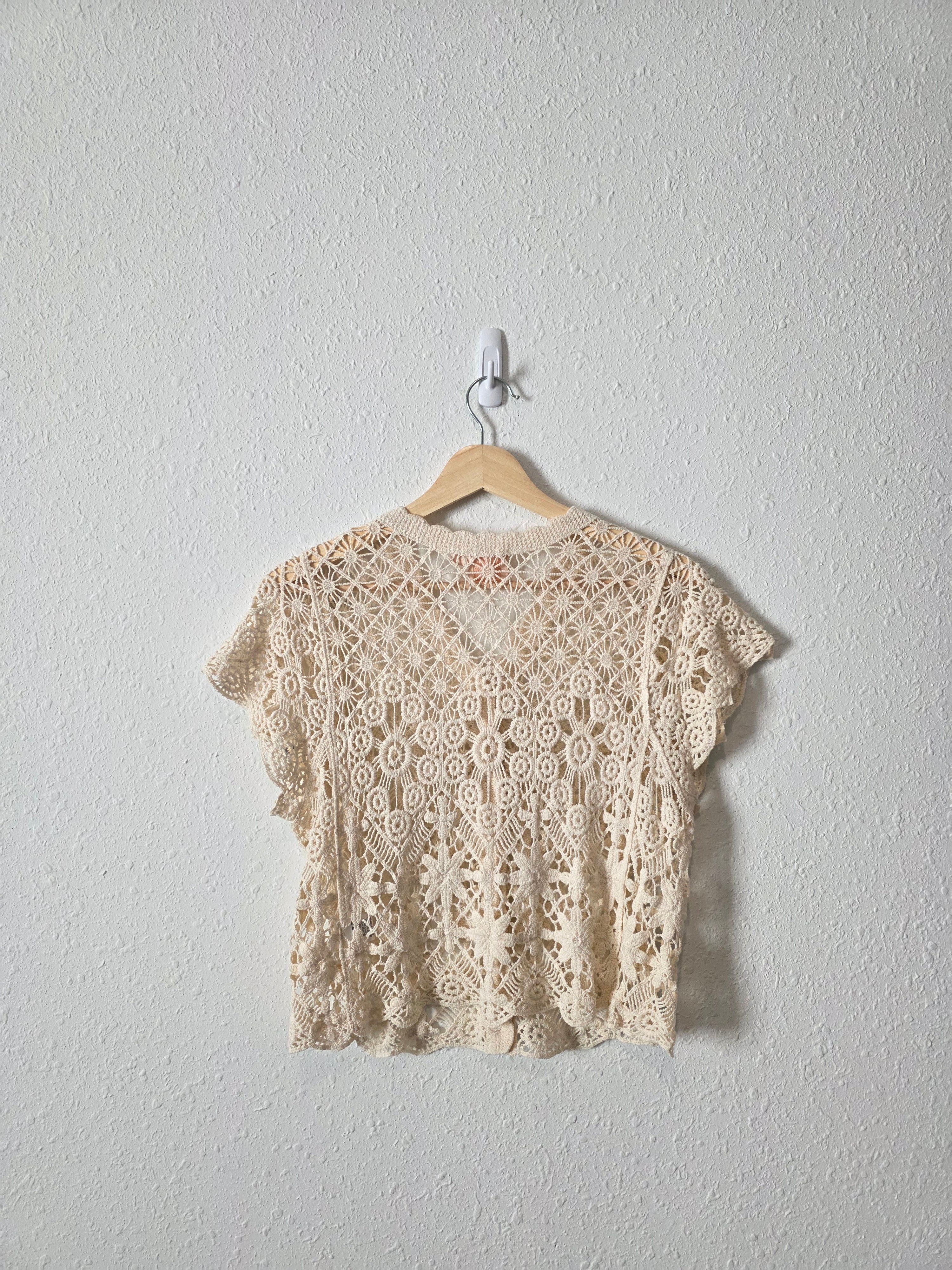 Floral Crochet Button Front Top (S)