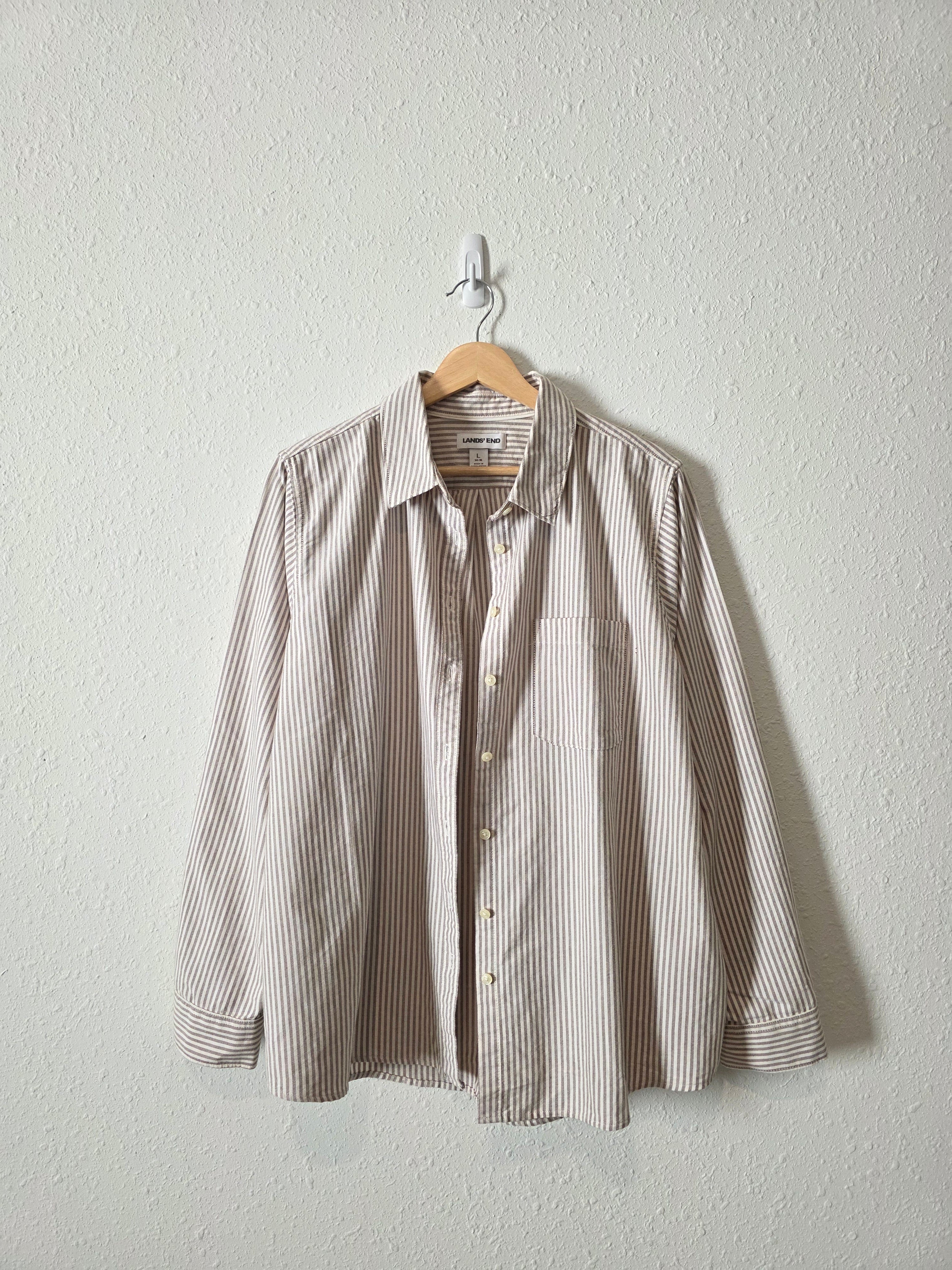 Lands End Striped Cotton Button Up (L)