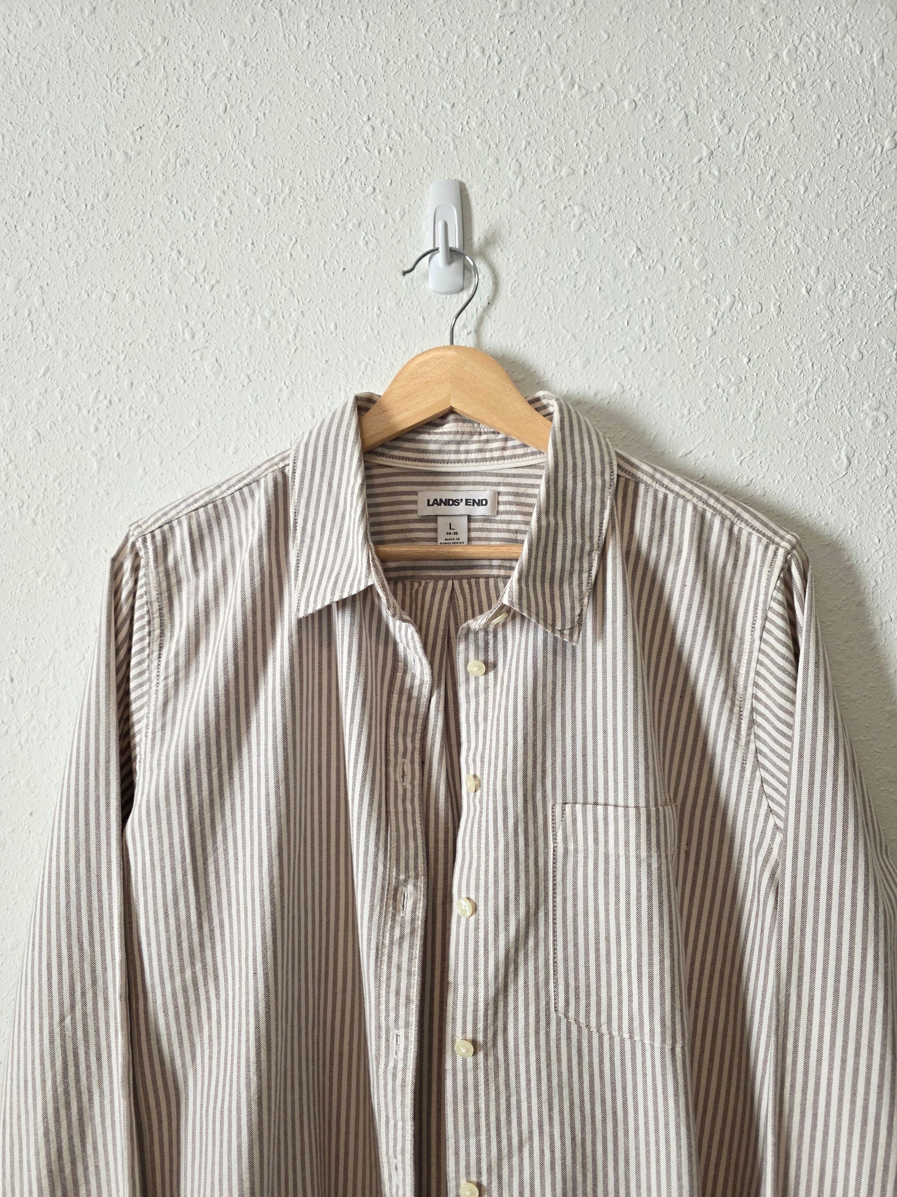 Lands End Striped Cotton Button Up (L)