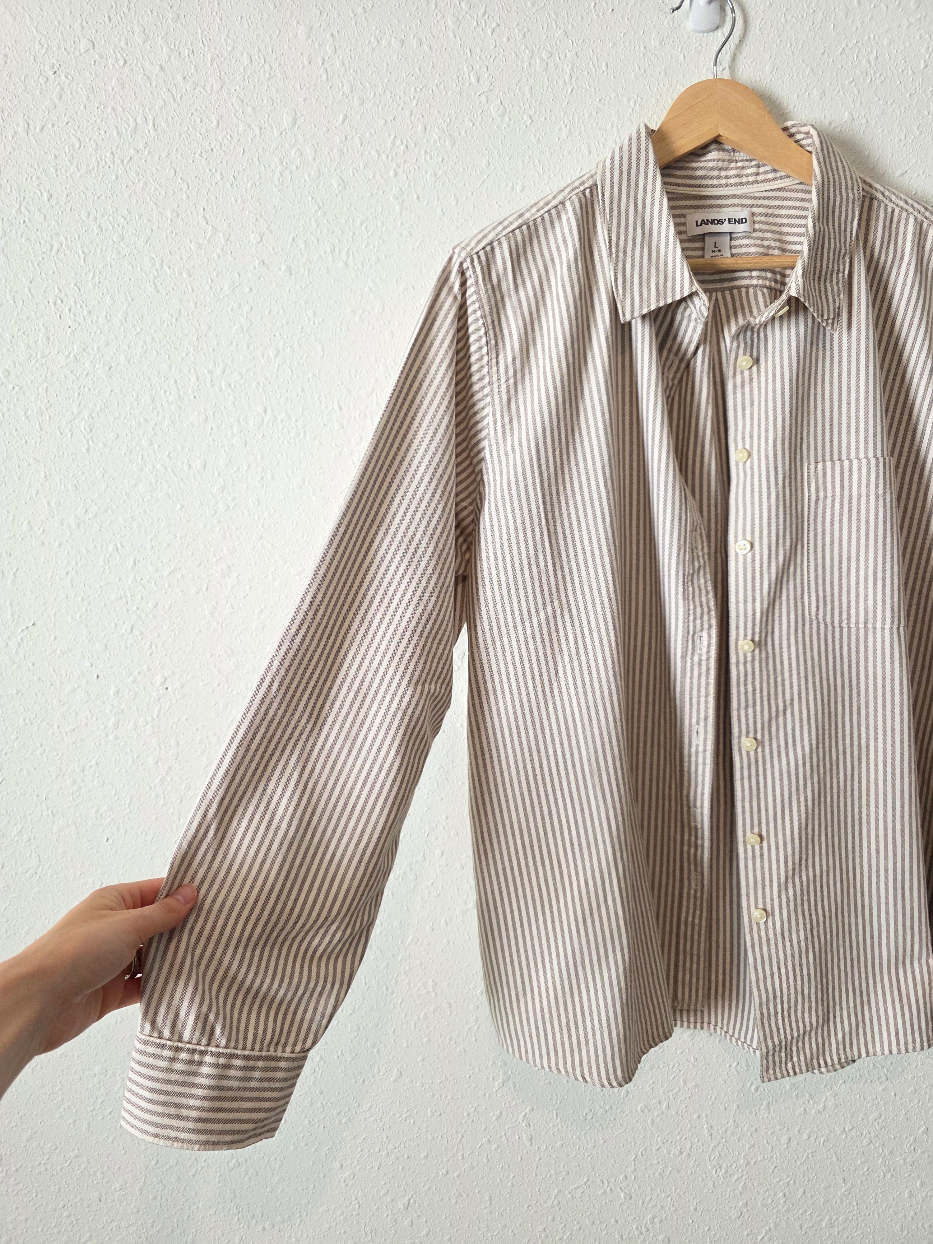 Lands End Striped Cotton Button Up (L)