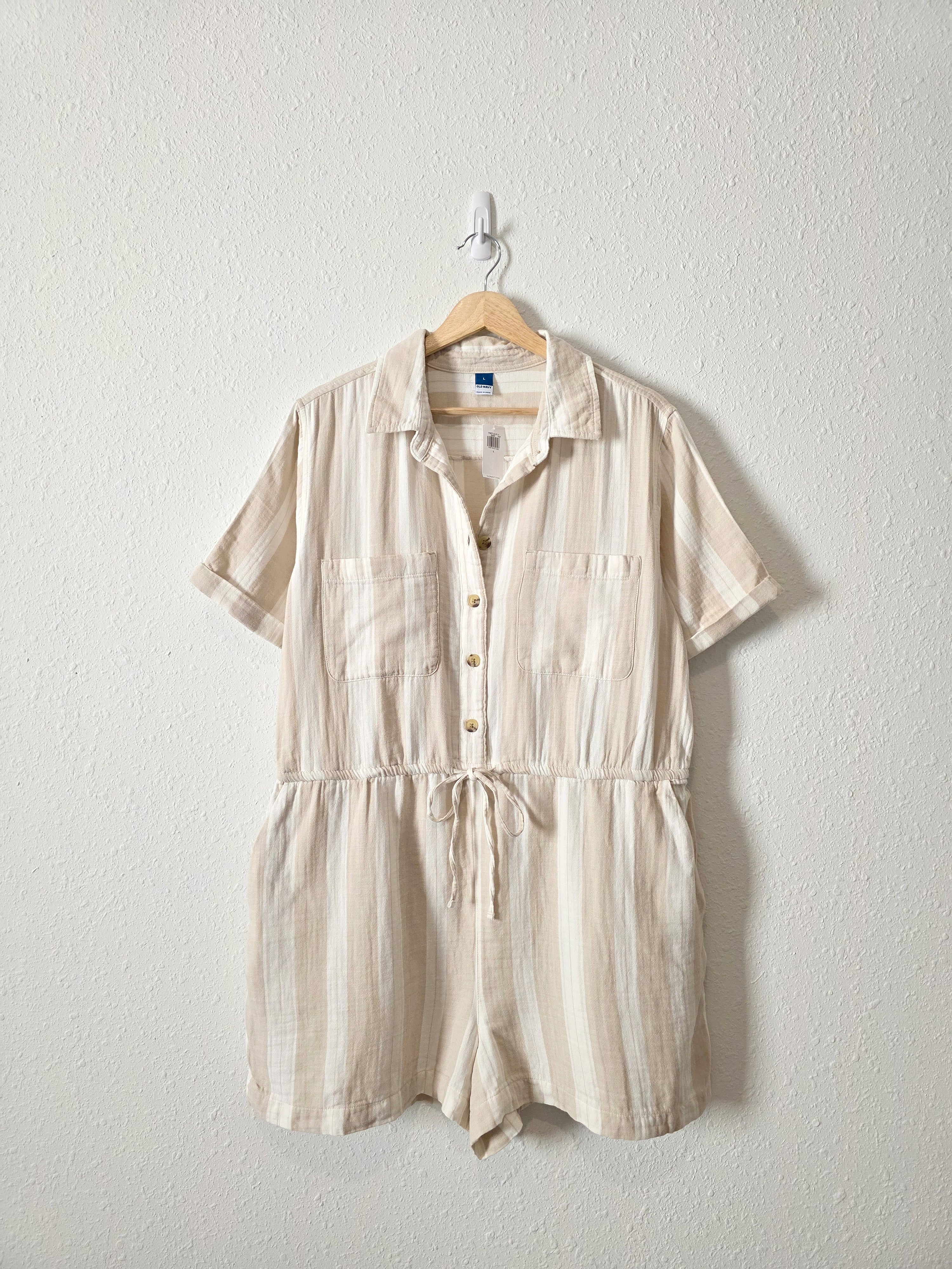NEW Neutral Striped Cotton Romper (L)