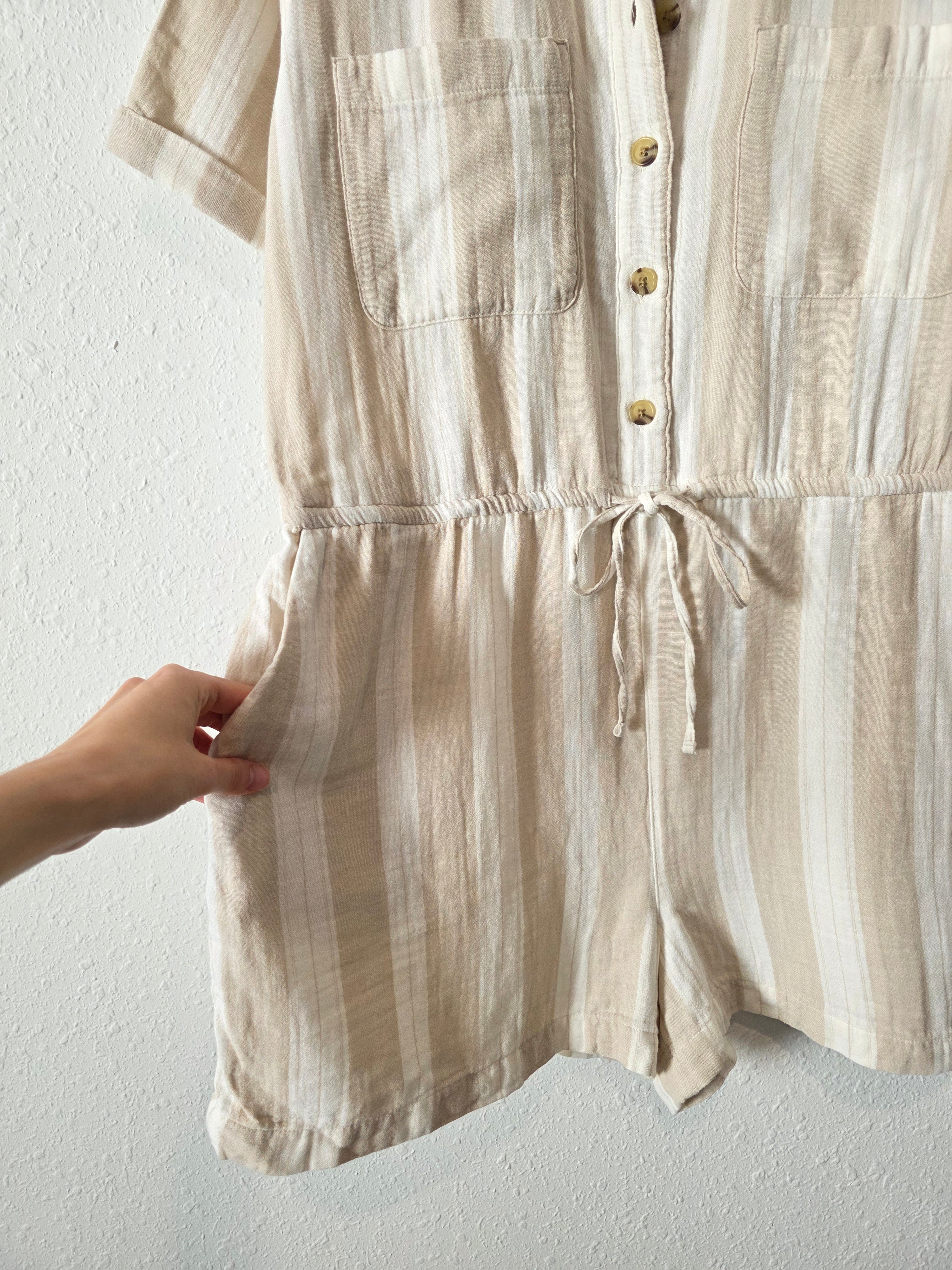 NEW Neutral Striped Cotton Romper (L)