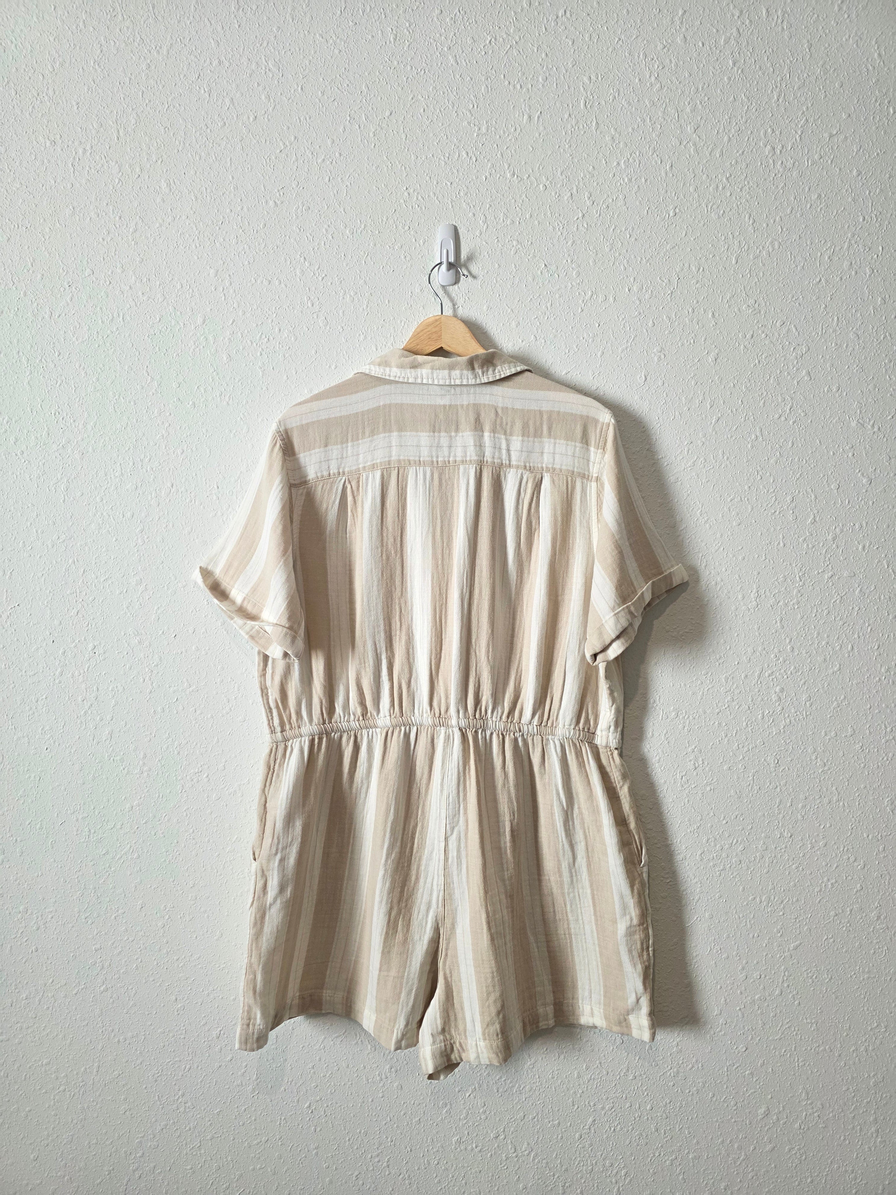 NEW Neutral Striped Cotton Romper (L)