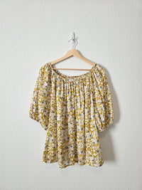 Mustard Floral Puff Sleeve Top (2X)