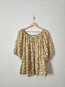 Mustard Floral Puff Sleeve Top (2X)