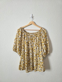 Mustard Floral Puff Sleeve Top (2X)