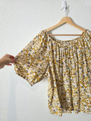 Mustard Floral Puff Sleeve Top (2X)