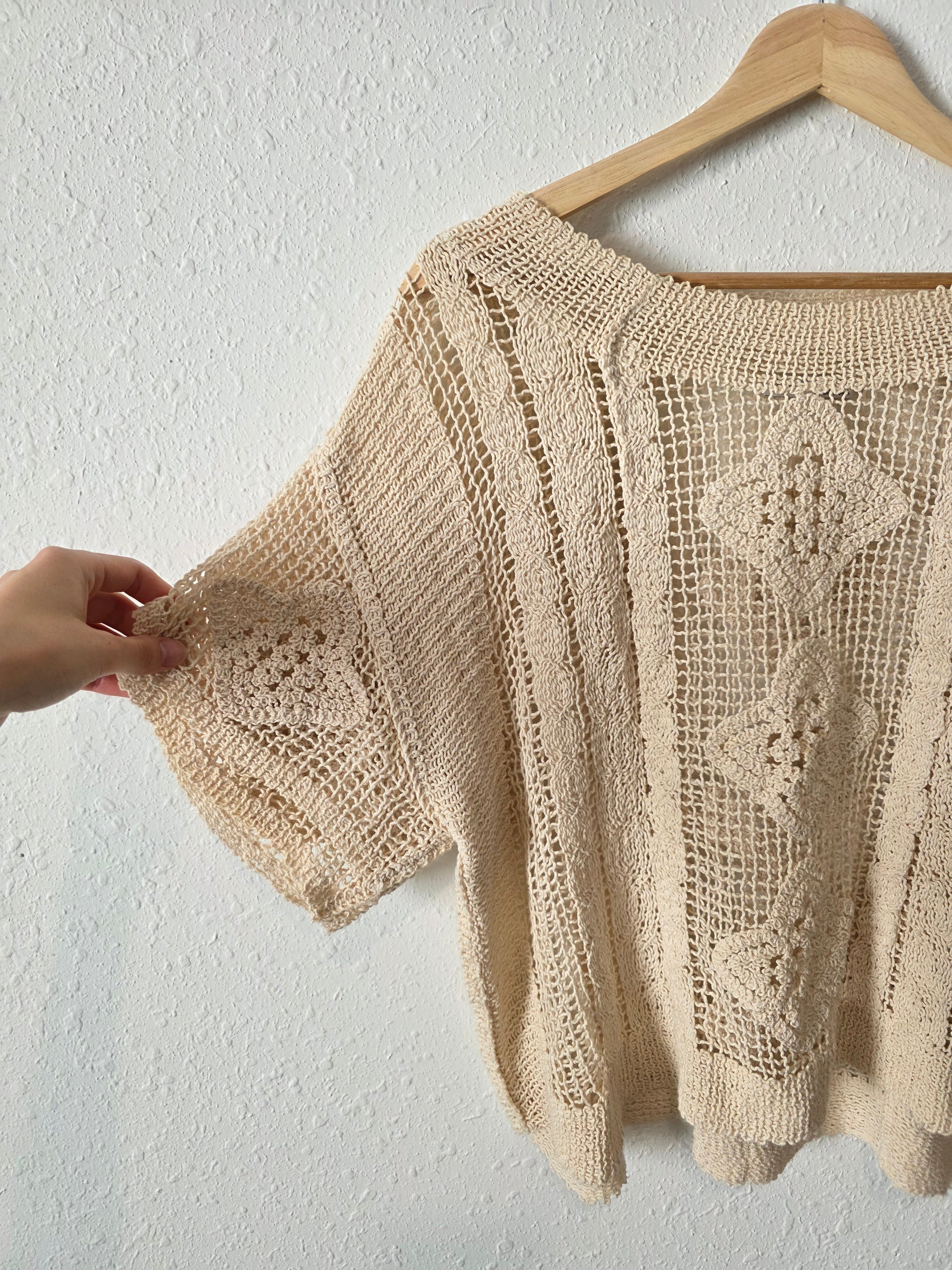 Neutral Relaxed Crochet Top (L)