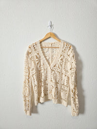 Cream Floral Crochet Cardigan (L)