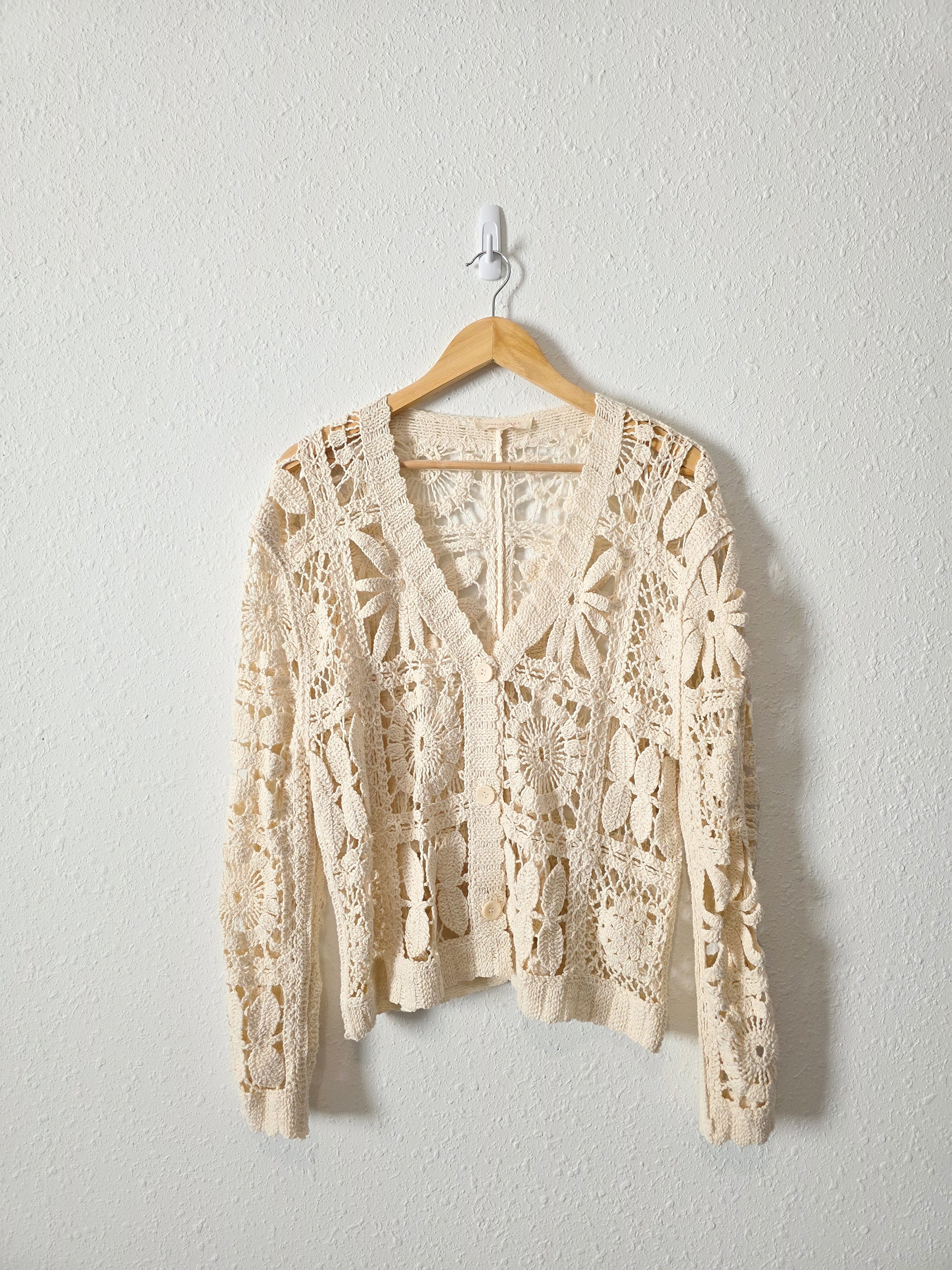 Cream Floral Crochet Cardigan (L)