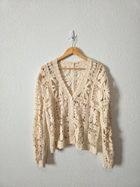 Cream Floral Crochet Cardigan (L)