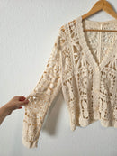Cream Floral Crochet Cardigan (L)