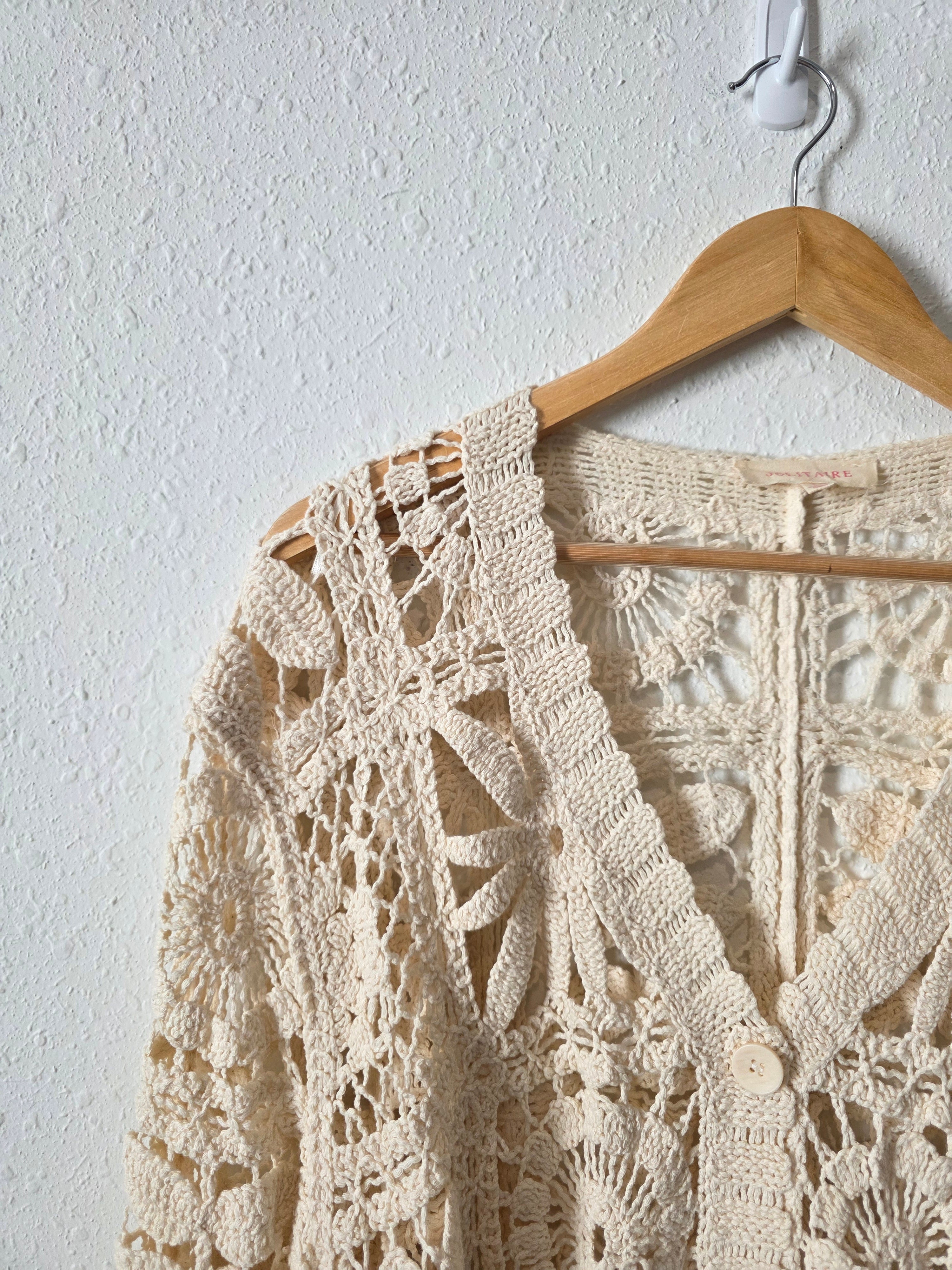 Cream Floral Crochet Cardigan (L)