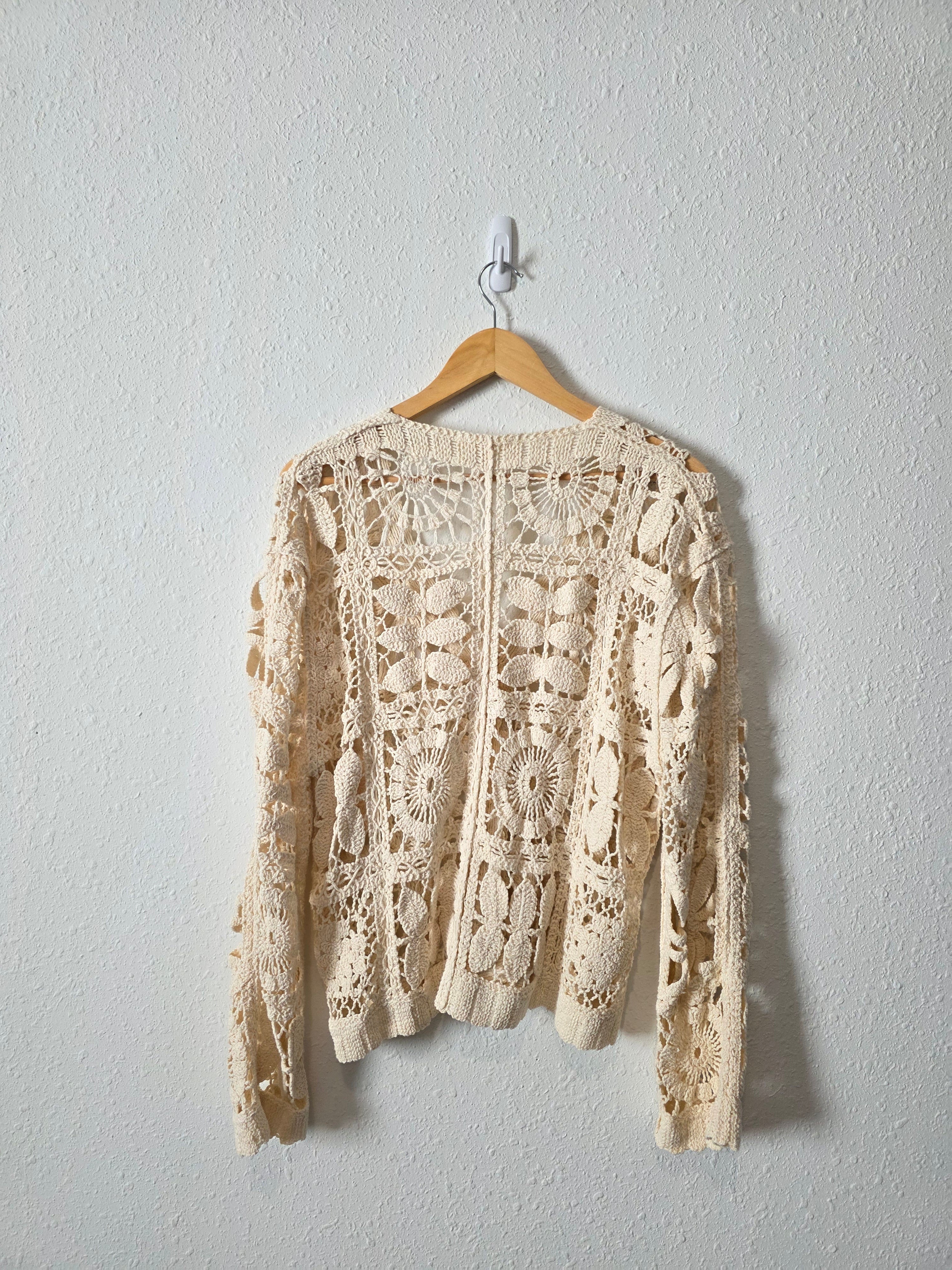 Cream Floral Crochet Cardigan (L)