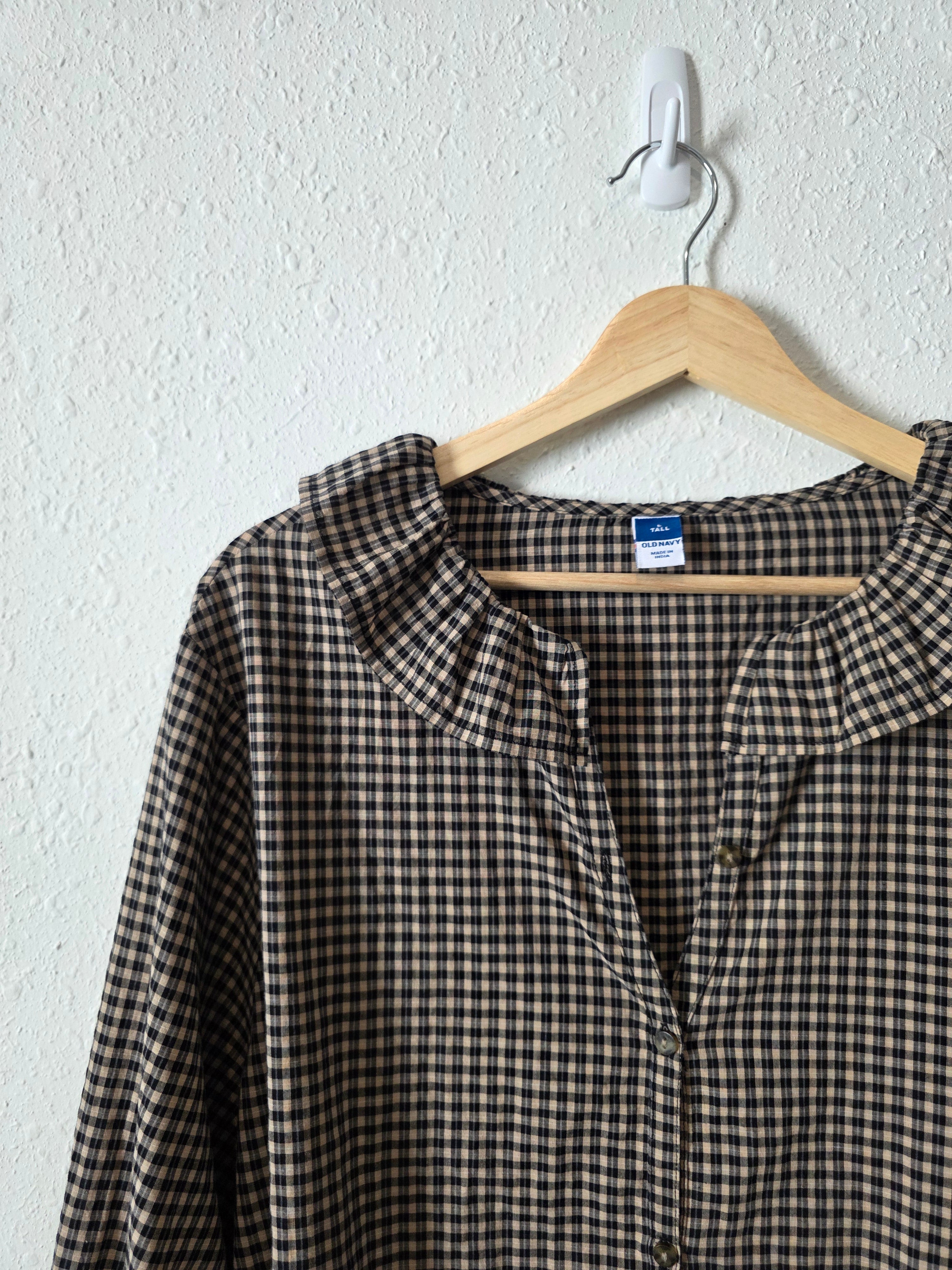 Gingham Collared Cotton Top (L tall)