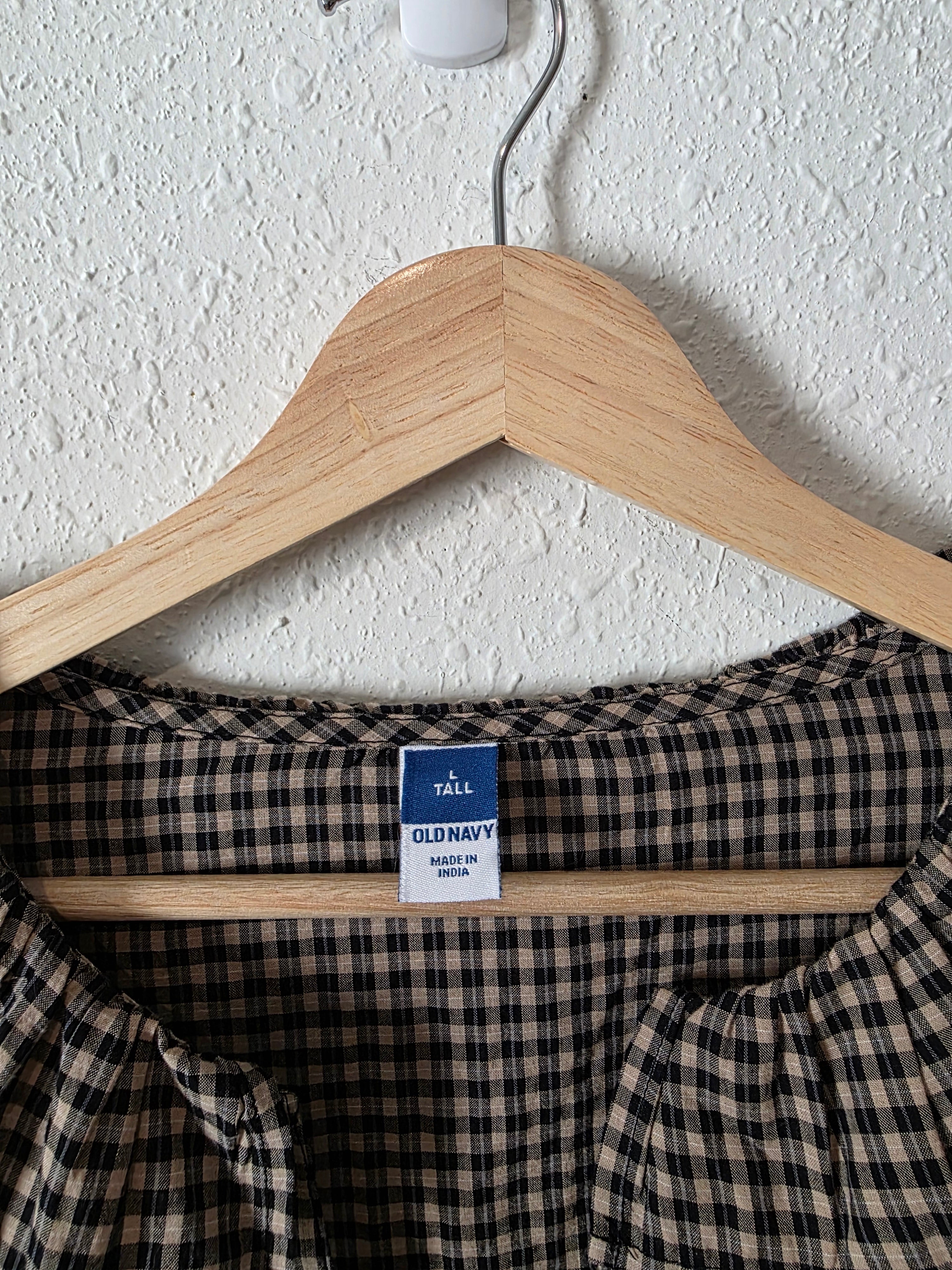 Gingham Collared Cotton Top (L tall)