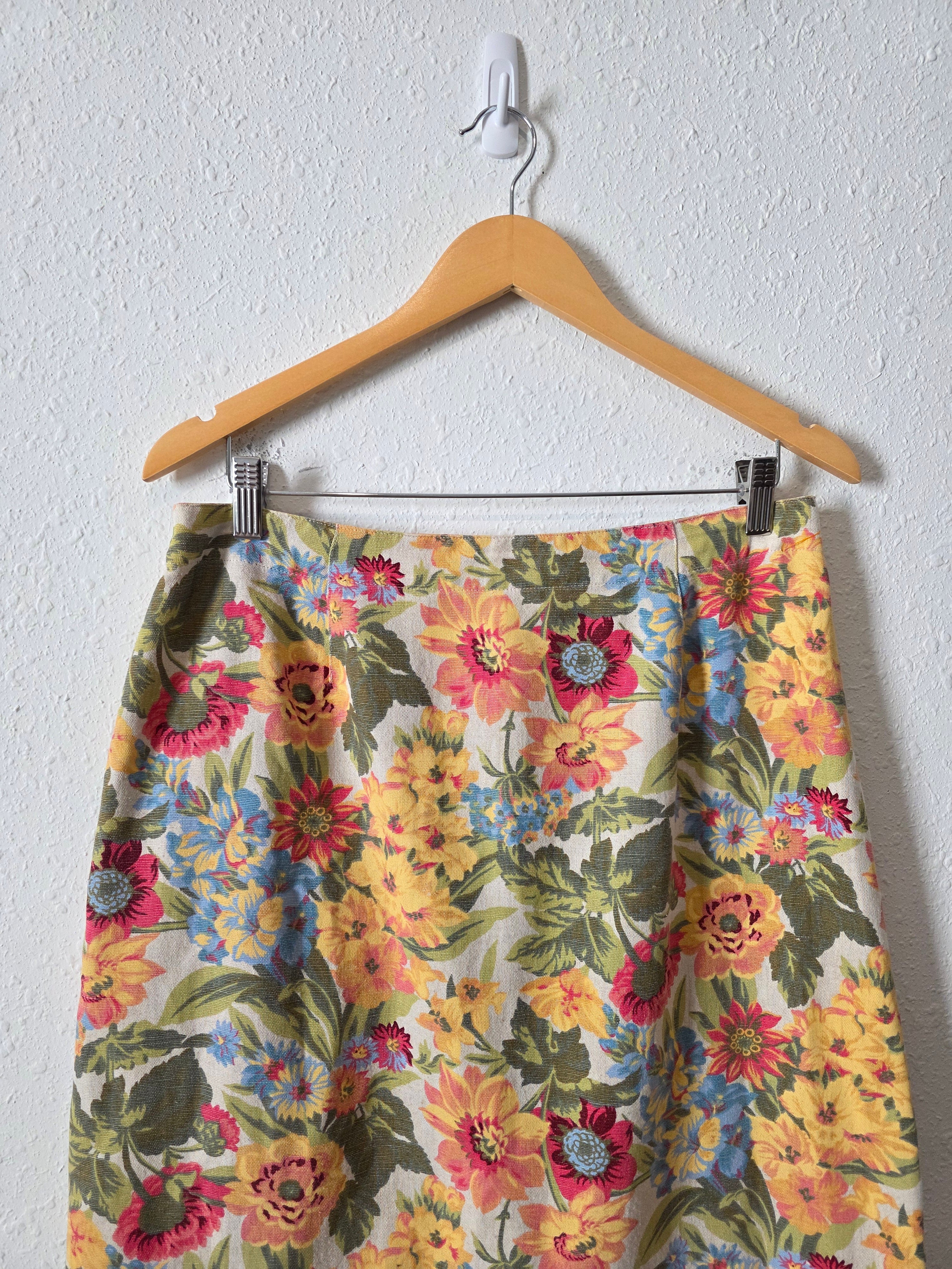 Vintage Floral Linen Cotton Skirt (12)