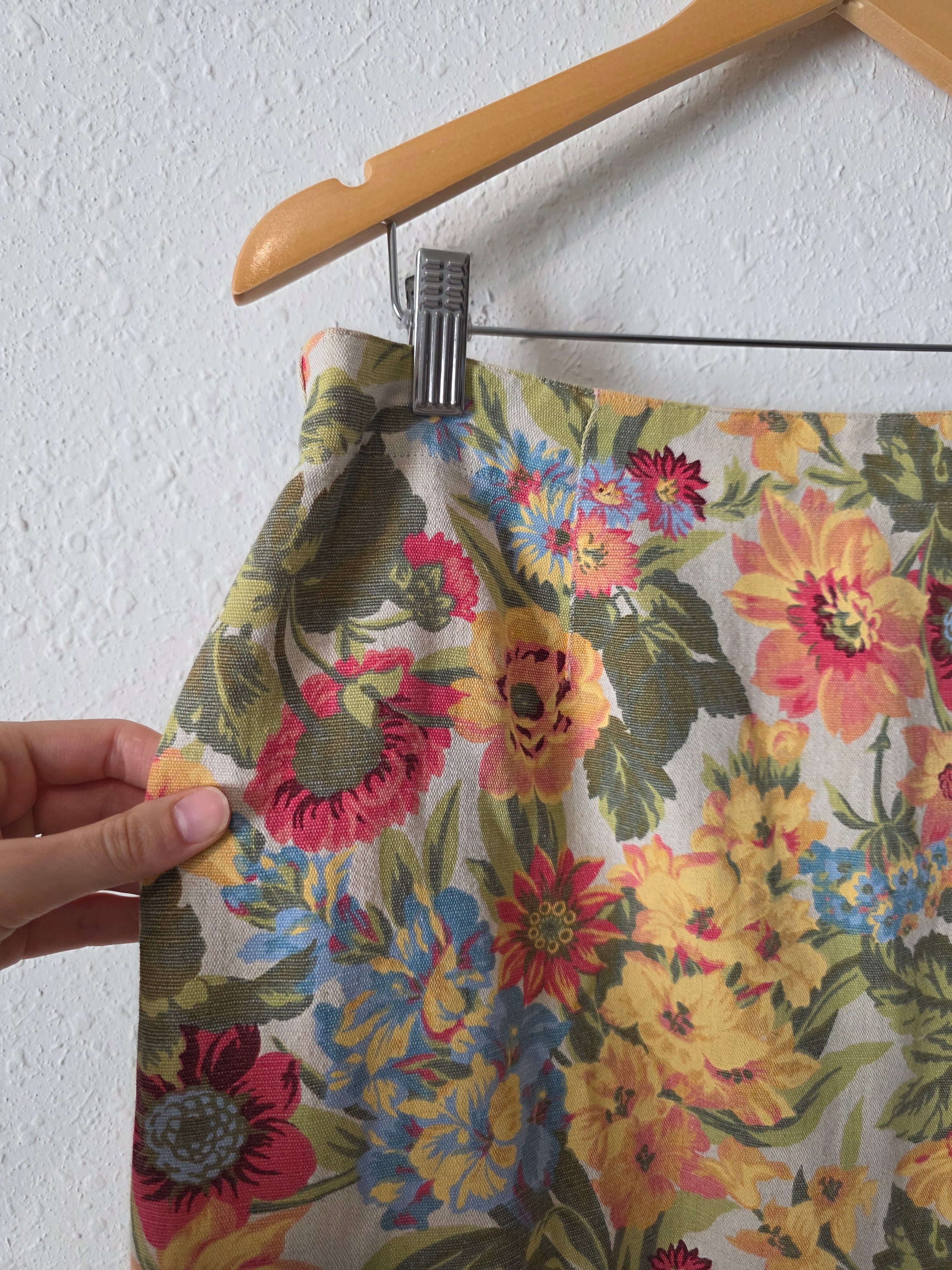 Vintage Floral Linen Cotton Skirt (12)