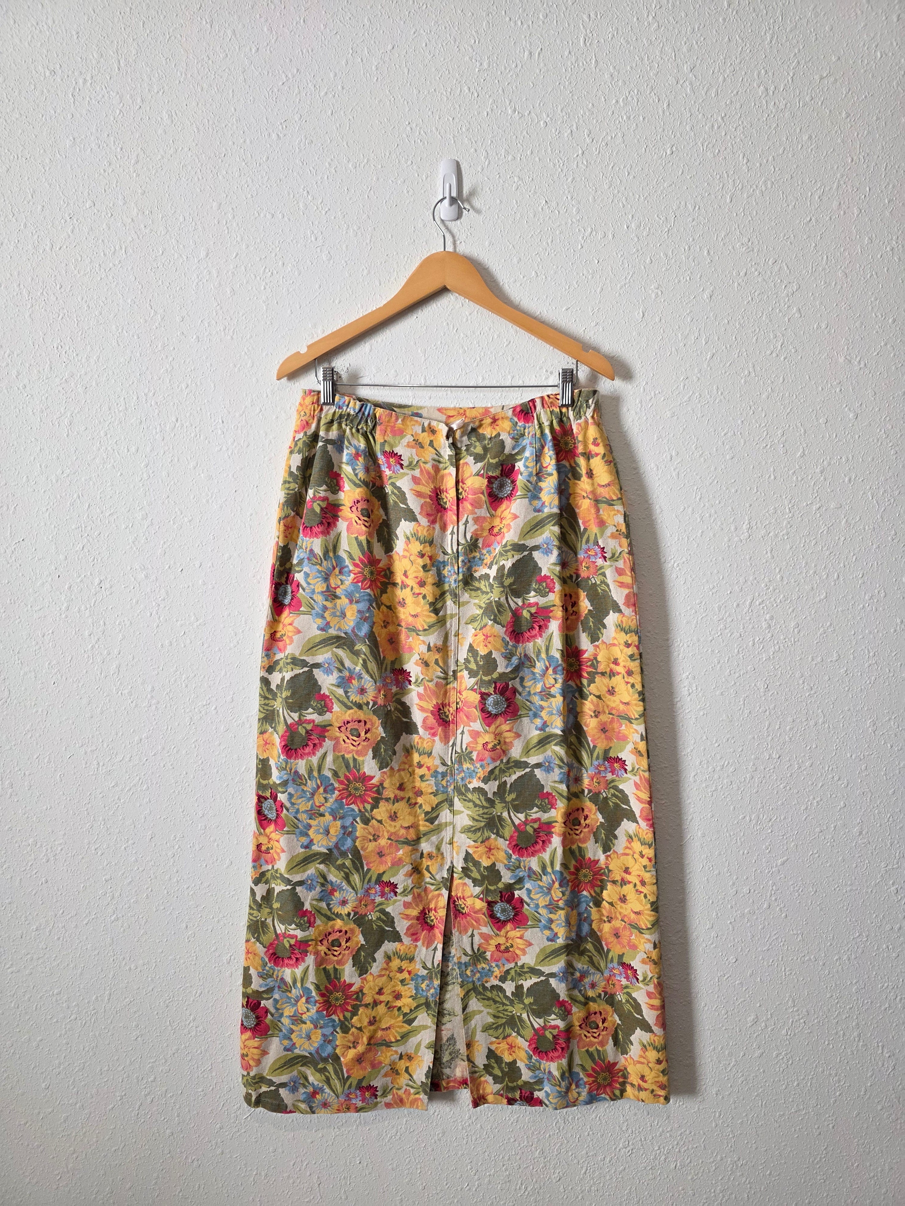 Vintage Floral Linen Cotton Skirt (12)