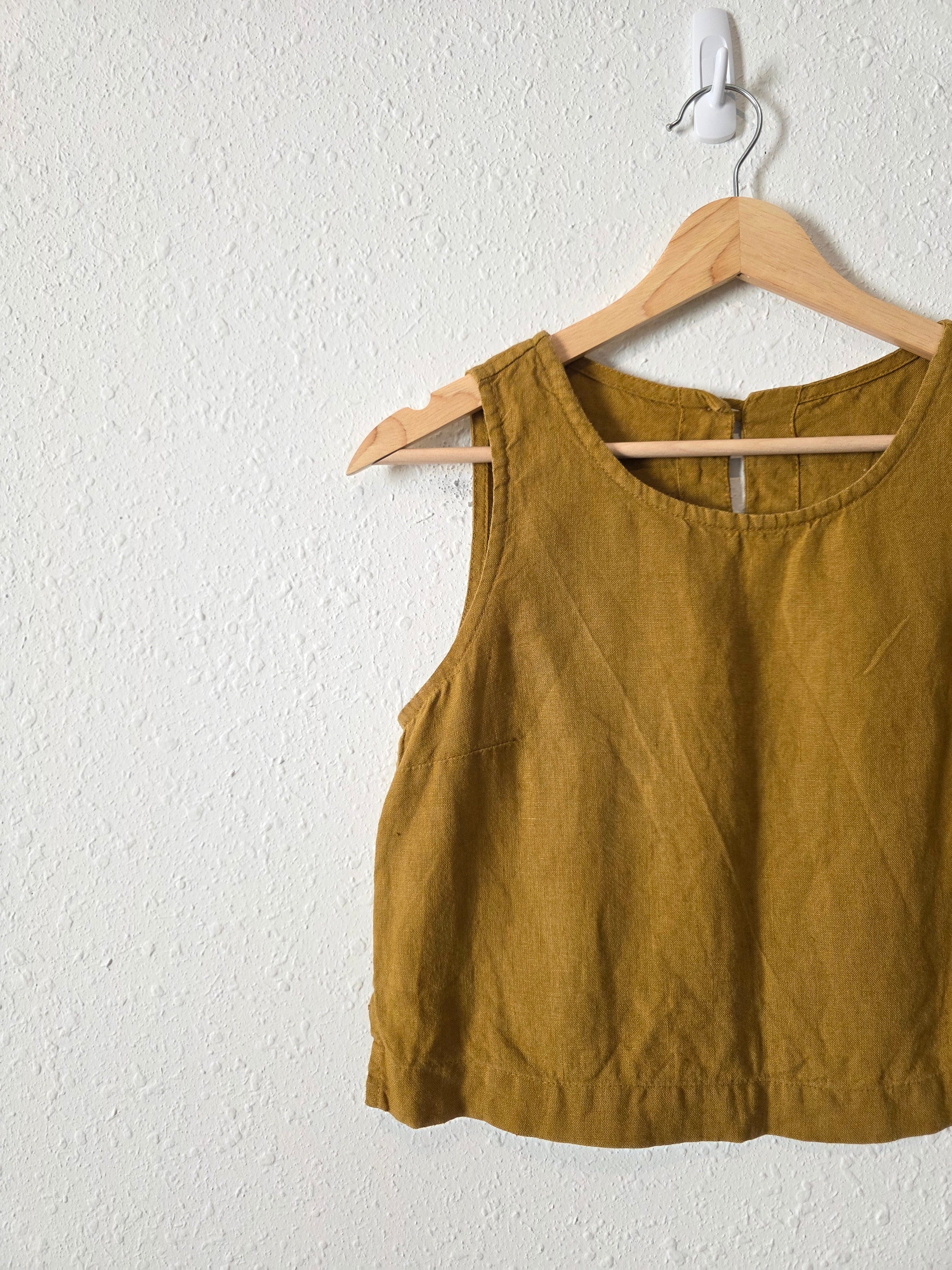 Not Perfect Linen Mustard Crop Tank (S)