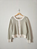 Green Striped Button Front Cardigan (L)