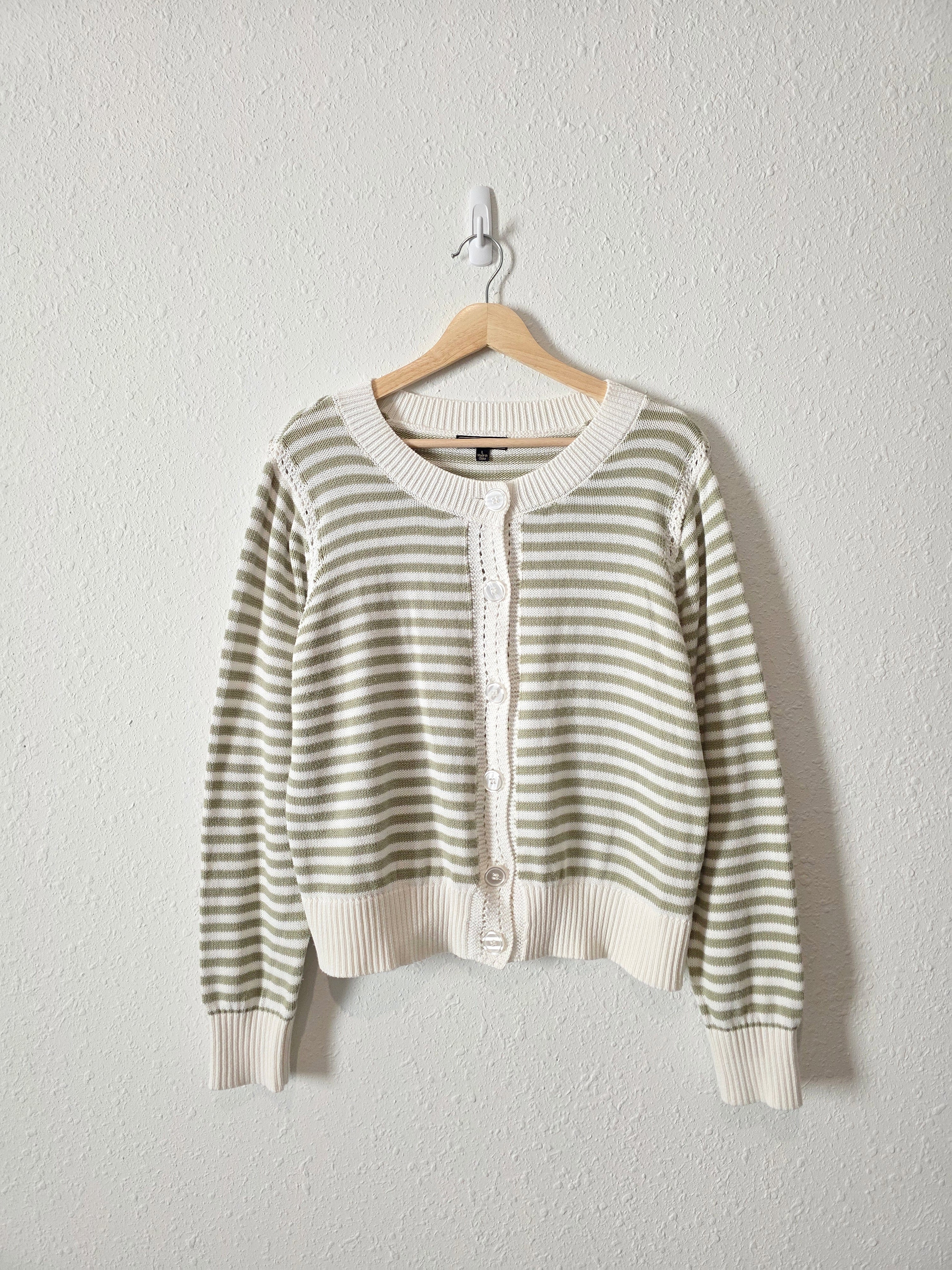 Green Striped Button Front Cardigan (L)