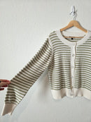 Green Striped Button Front Cardigan (L)
