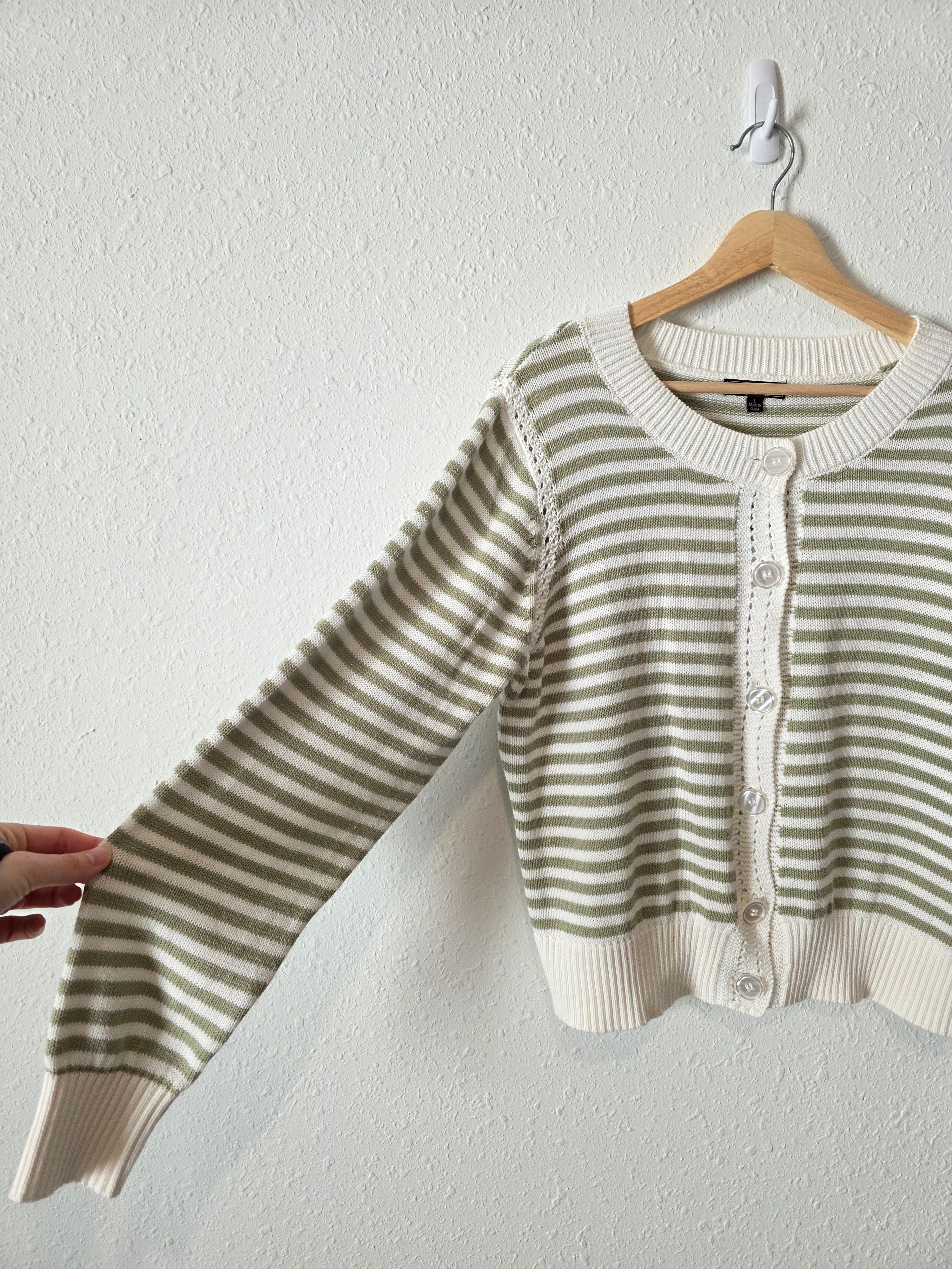 Green Striped Button Front Cardigan (L)