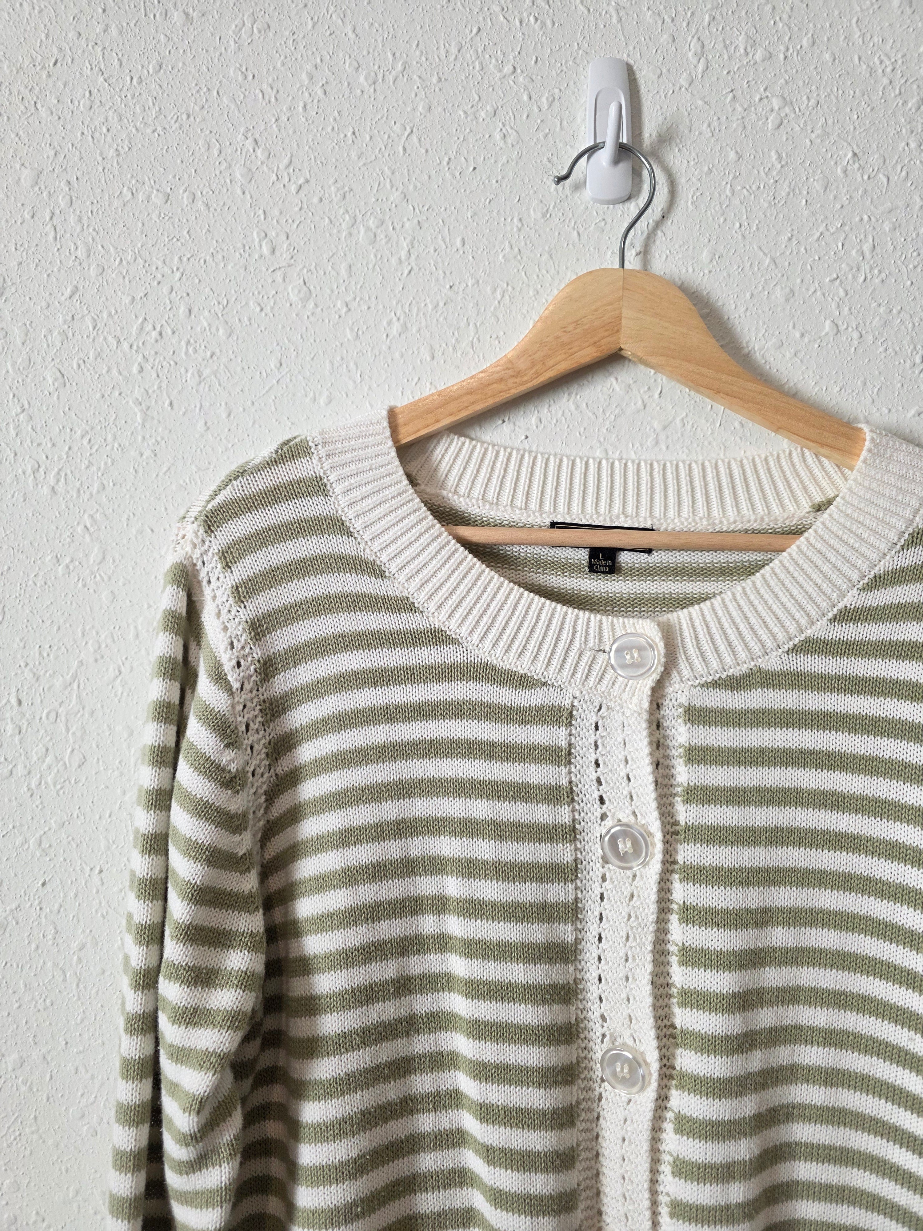 Green Striped Button Front Cardigan (L)