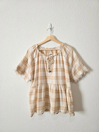 Plaid Cotton Linen Babydoll Top (M)
