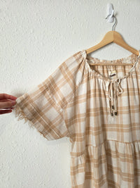 Plaid Cotton Linen Babydoll Top (M)