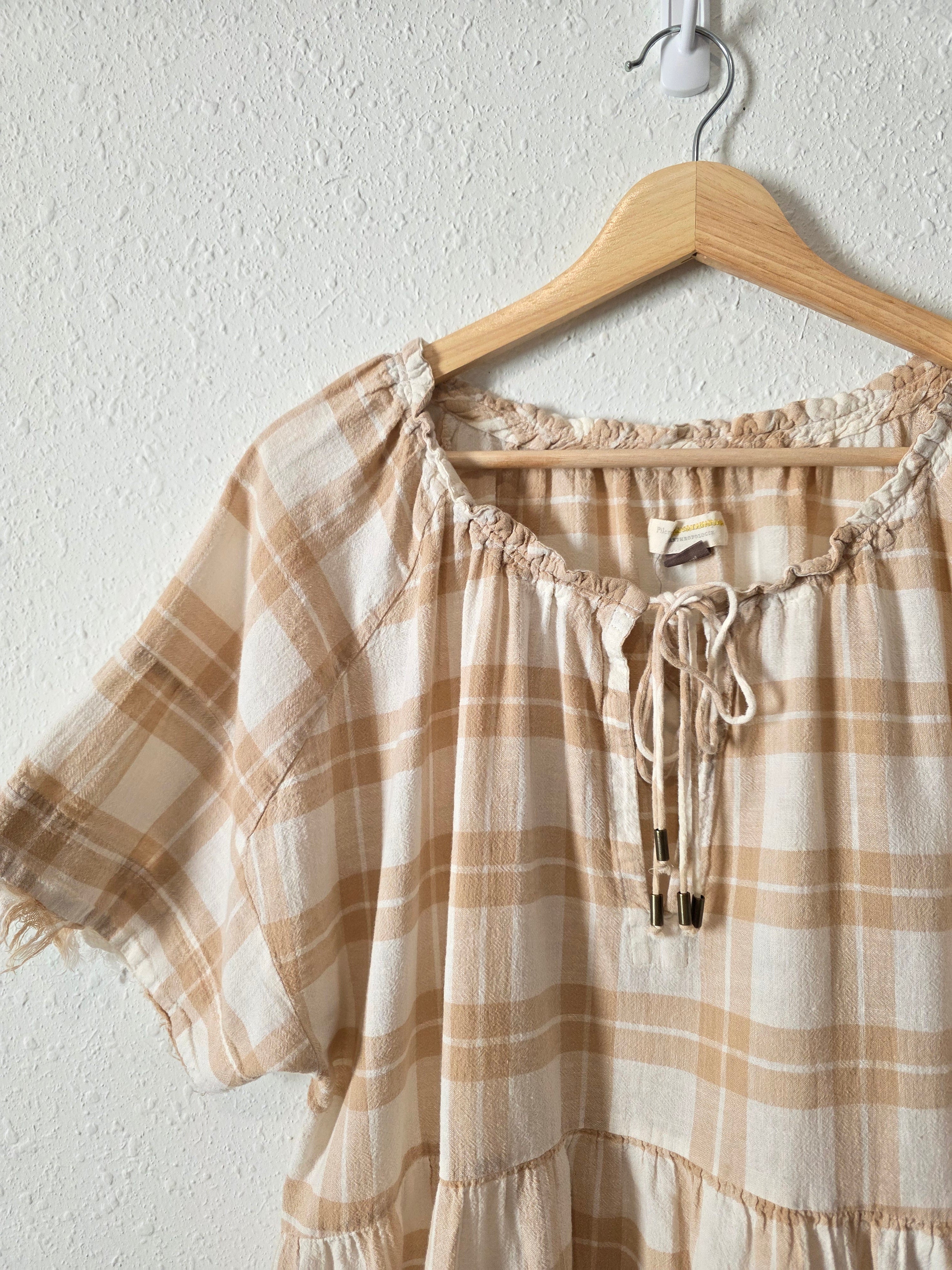 Plaid Cotton Linen Babydoll Top (M)