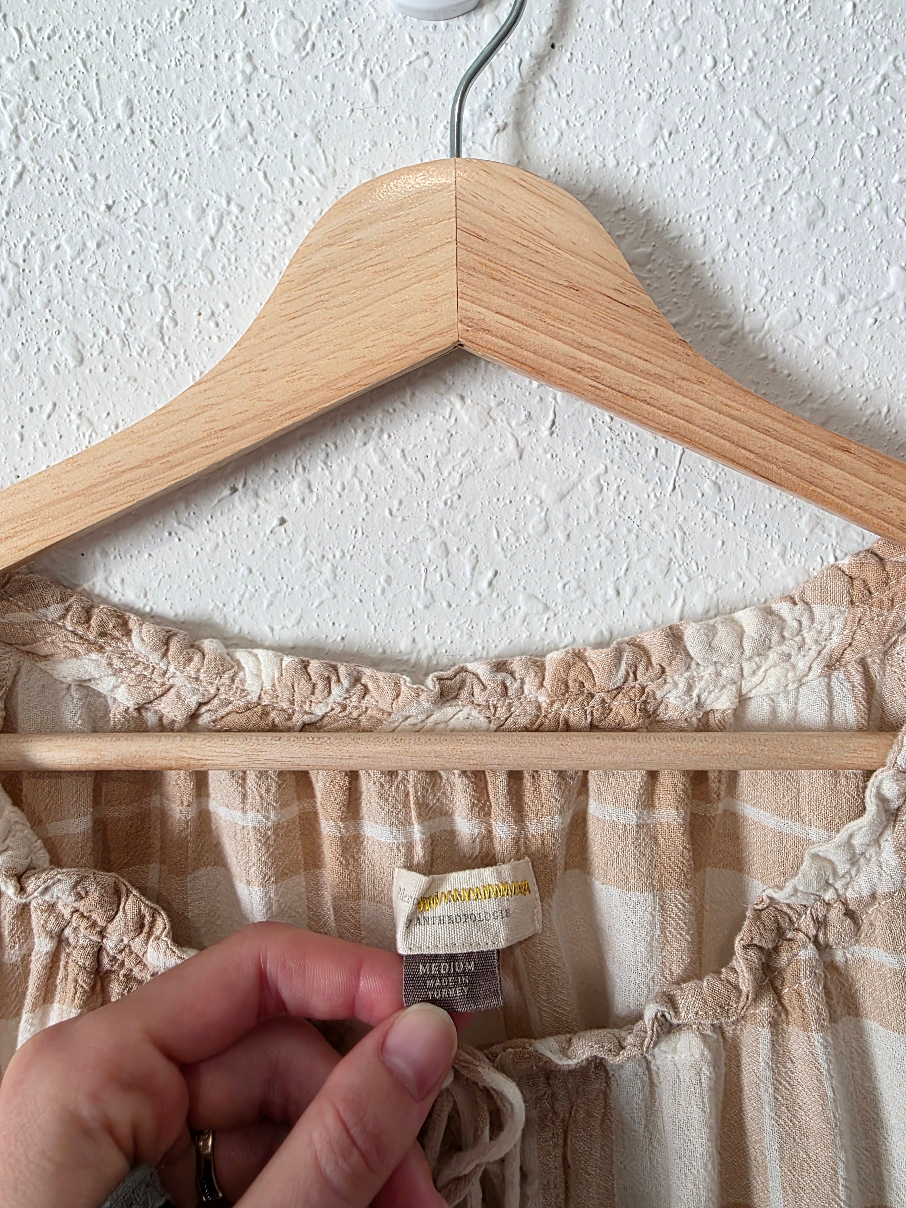 Plaid Cotton Linen Babydoll Top (M)