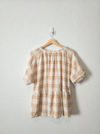 Plaid Cotton Linen Babydoll Top (M)