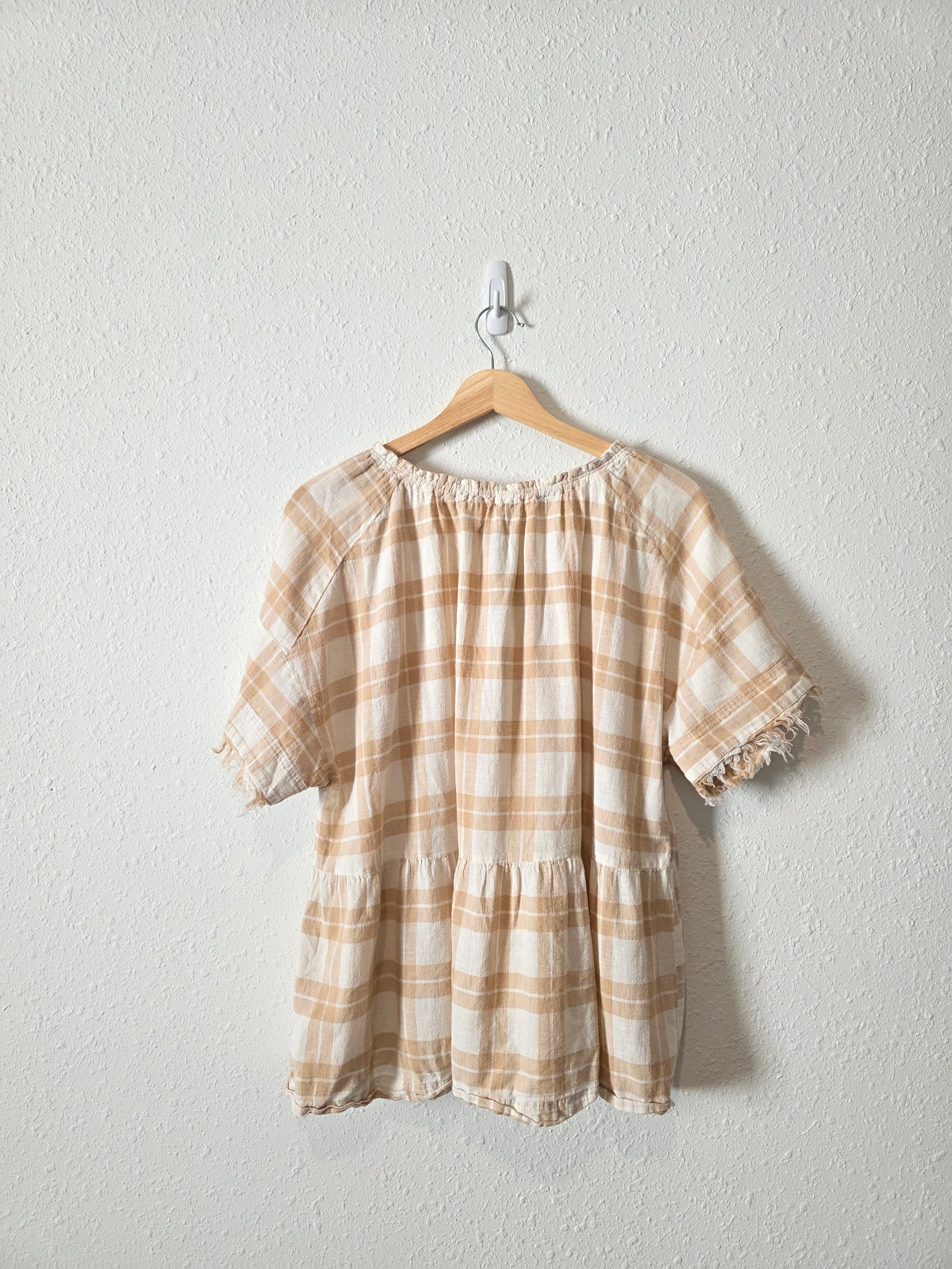 Plaid Cotton Linen Babydoll Top (M)