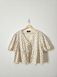 Dainty Floral Cotton Tie Front Top (XL)