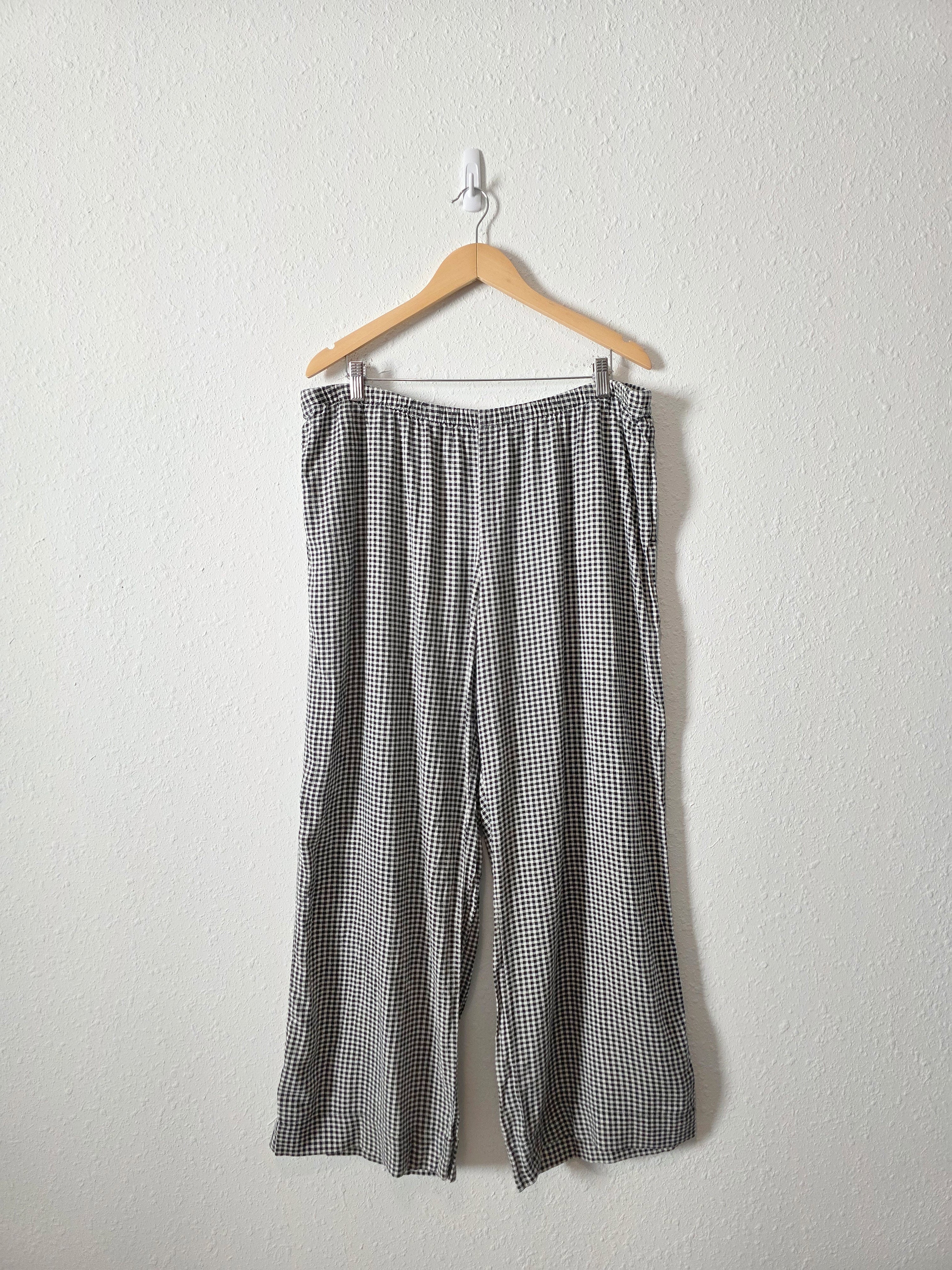 Gingham Linen Blend Wide Leg Pants (XL)