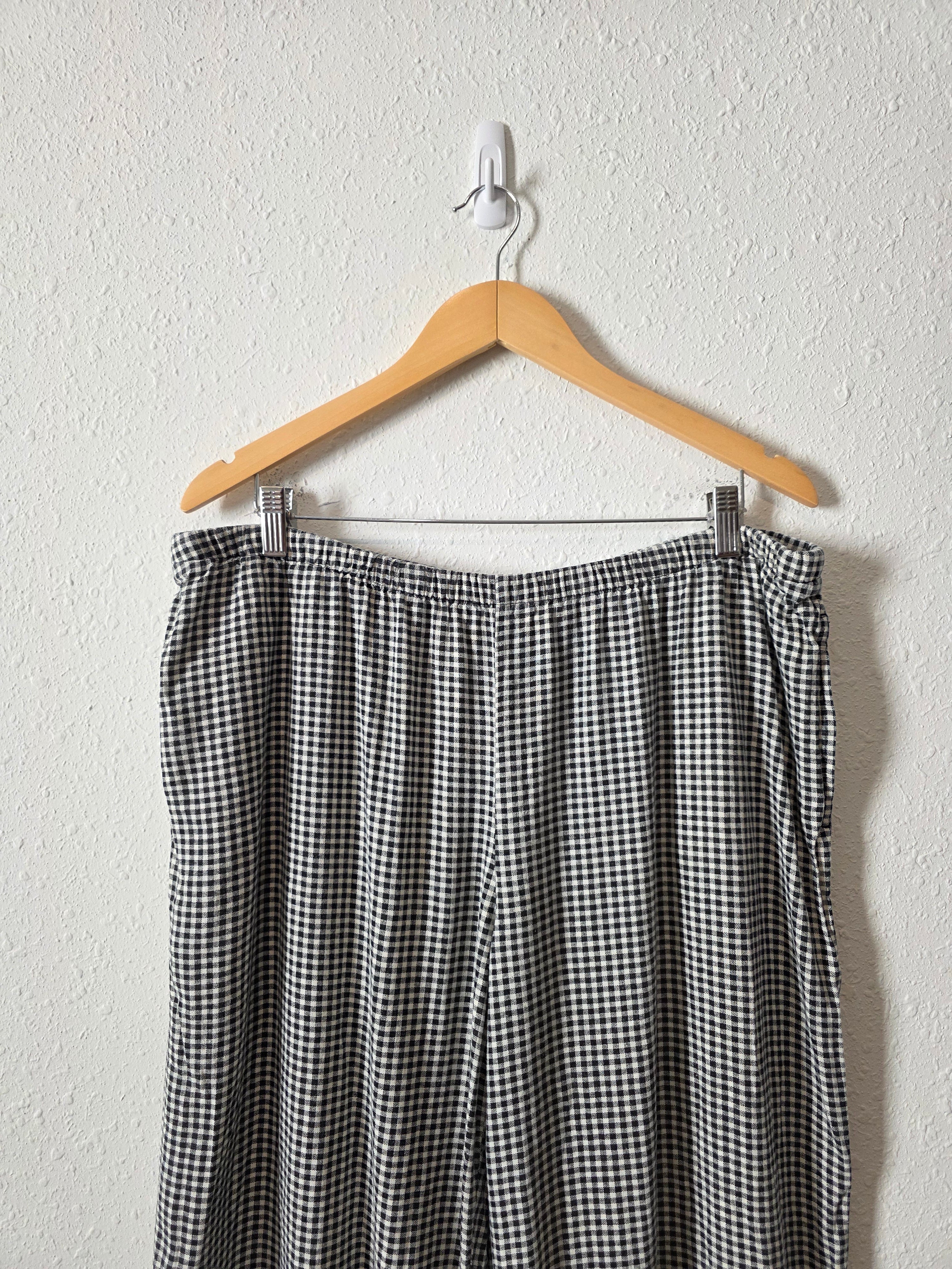 Gingham Linen Blend Wide Leg Pants (XL)
