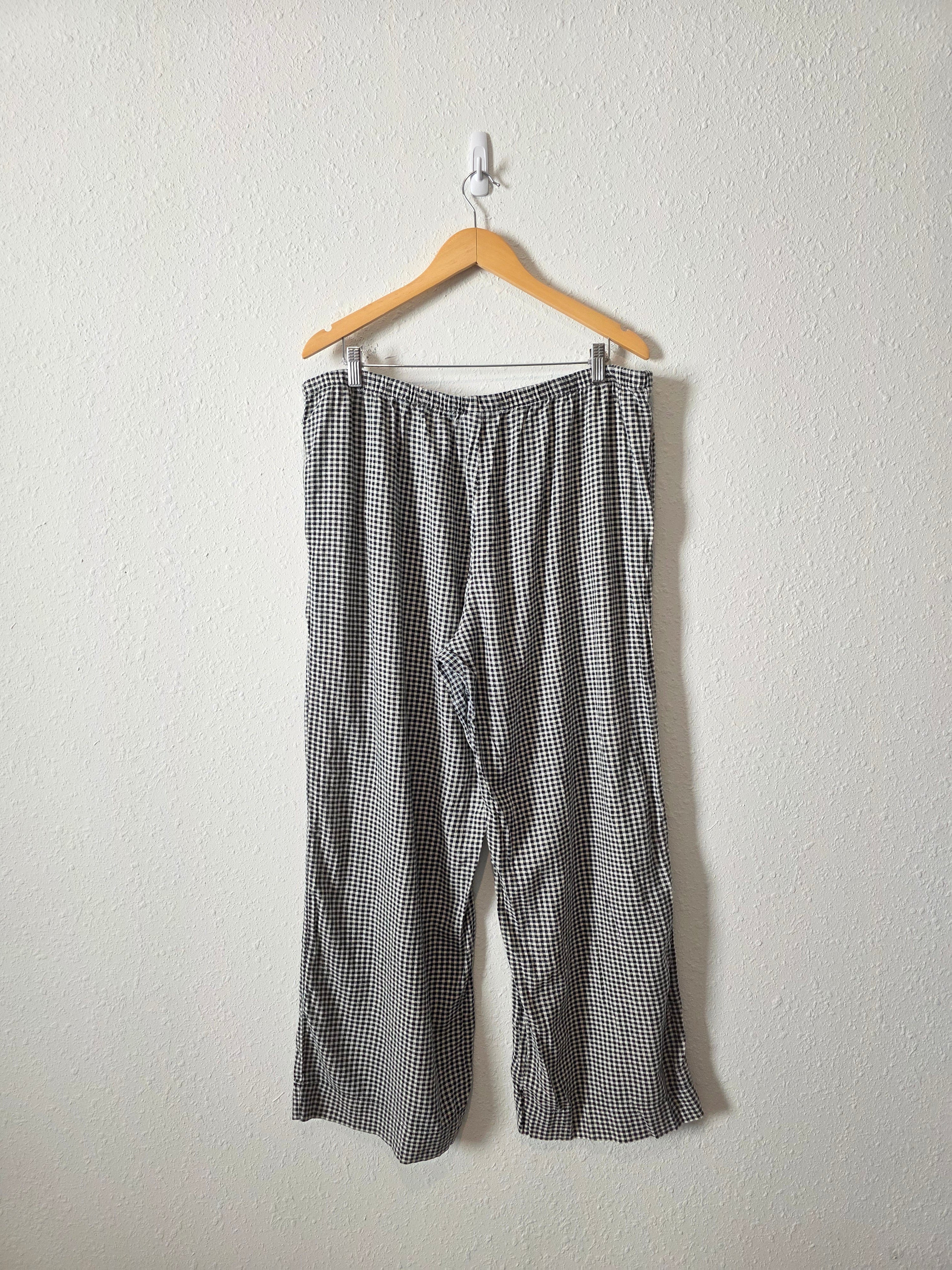 Gingham Linen Blend Wide Leg Pants (XL)